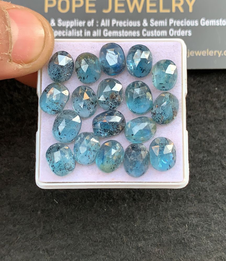Natural Teal Green Kyanite Gemstone Rose Cut Oval Shape Cabochon High Quality Loose Gemstones For Jewelry Making 9x7 MM Size 18 Pcs V5137