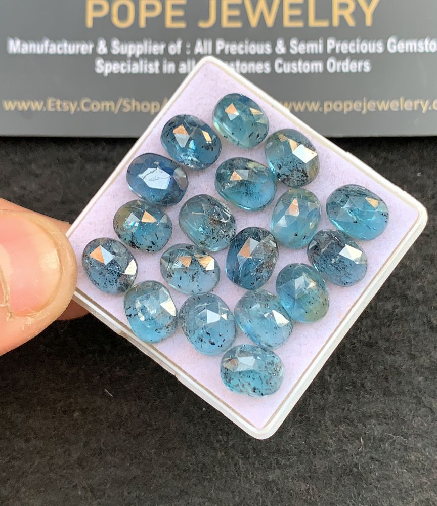 Natural Teal Green Kyanite Gemstone Rose Cut Oval Shape Cabochon High Quality Loose Gemstones For Jewelry Making 9x7 MM Size 18 Pcs V5137