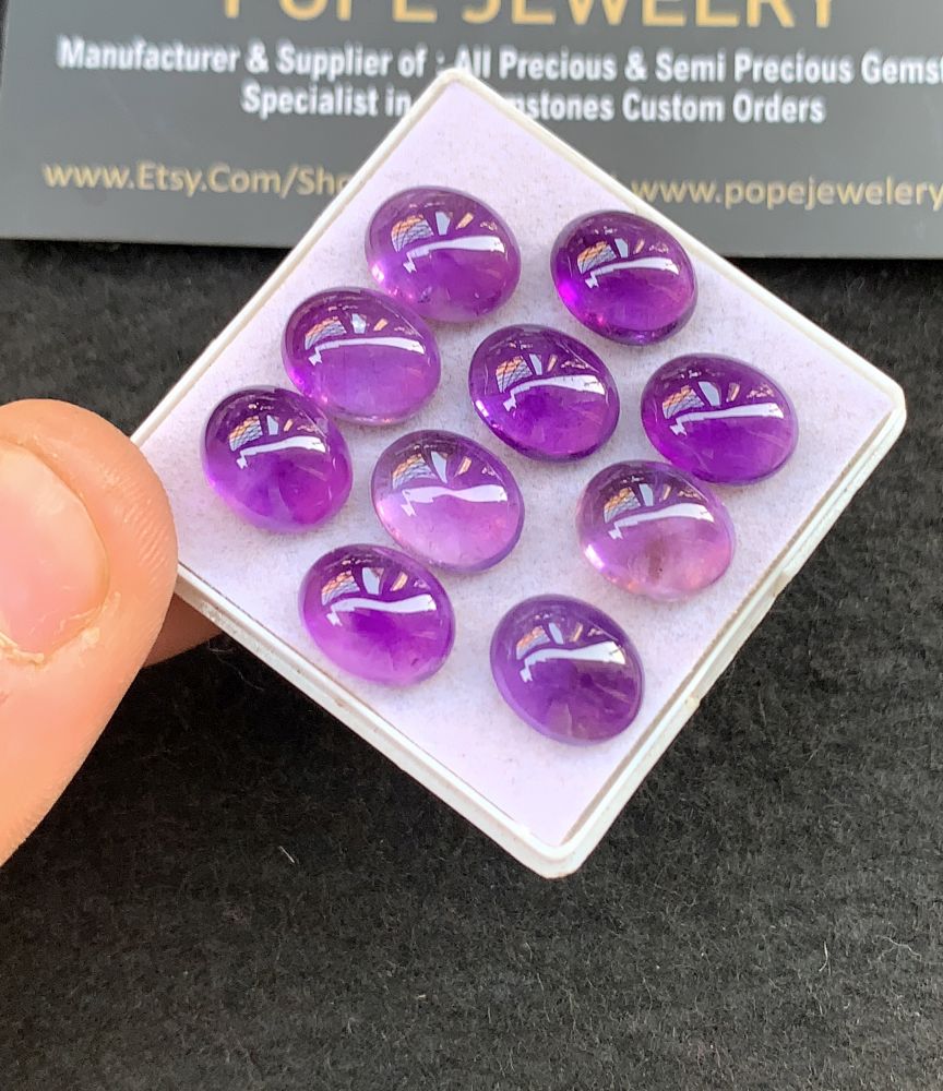 Natural Amethyst Gemstone Smooth Oval Shape Cabochon High Quality Loose Gemstones For Jewelry Making 11x9 MM Size 10 Pcs V5138
