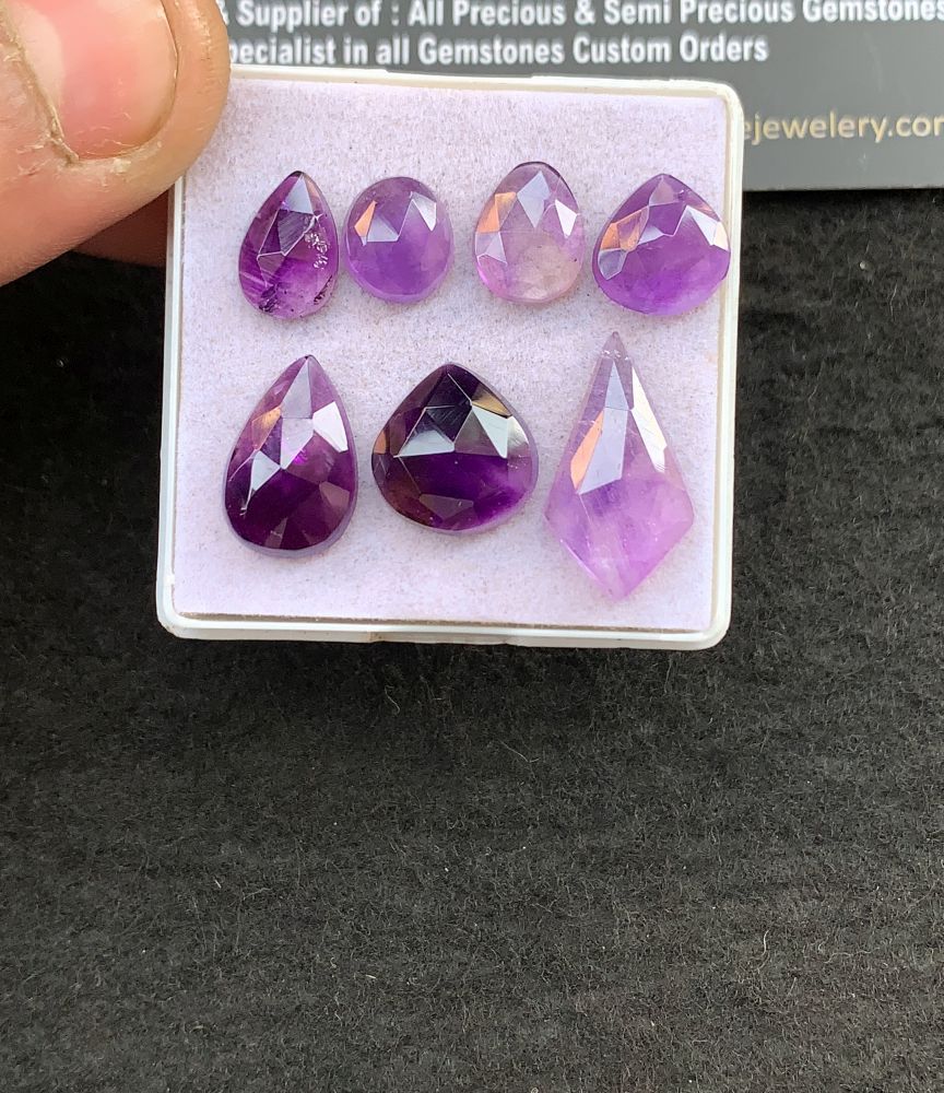 Natural Amethyst Gemstone Rose Cut Mix Cabochon High Quality Loose Gemstones For Jewelry Making 9-16 MM Size 7 Pcs V5140