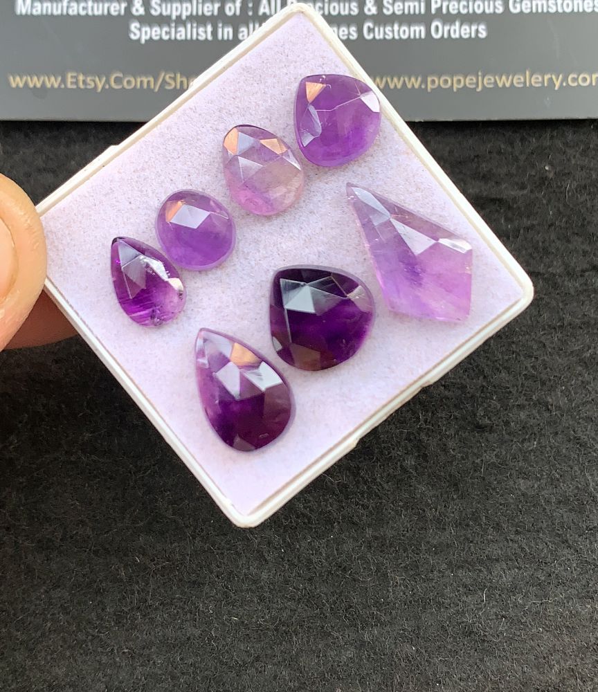 Natural Amethyst Gemstone Rose Cut Mix Cabochon High Quality Loose Gemstones For Jewelry Making 9-16 MM Size 7 Pcs V5140