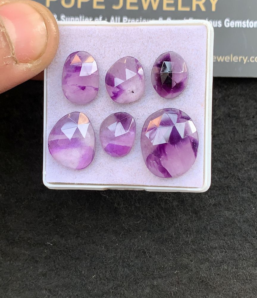 Natural Amethyst Gemstone Rose Cut Fancy Cabochon High Quality Loose Gemstones For Jewelry Making 11-17 MM Size 6 Pcs V5141