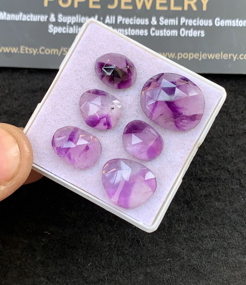Natural Amethyst Gemstone Rose Cut Fancy Cabochon High Quality Loose Gemstones For Jewelry Making 11-17 MM Size 6 Pcs V5141