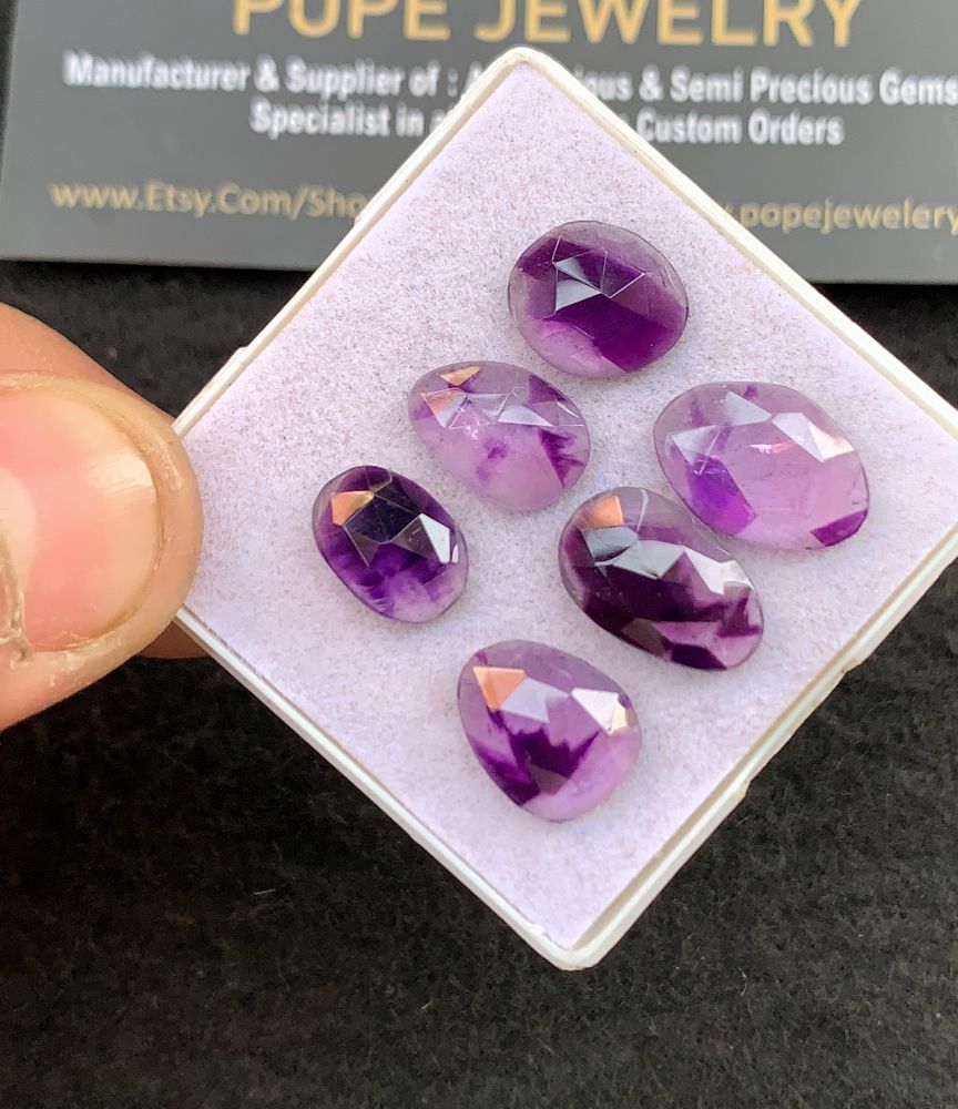 Natural Amethyst Gemstone Rose Cut Fancy Cabochon High Quality Loose Gemstones For Jewelry Making 11-14 MM Size 6 Pcs V5142