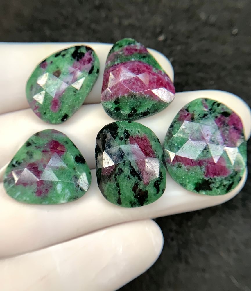 Natural Ruby Zoisite Gemstone Rose Cut Fancy Shape High Quality Loos Gemstone Cabochon For Jewelry Making 18-24 MM Size 5 Pcs SM24248