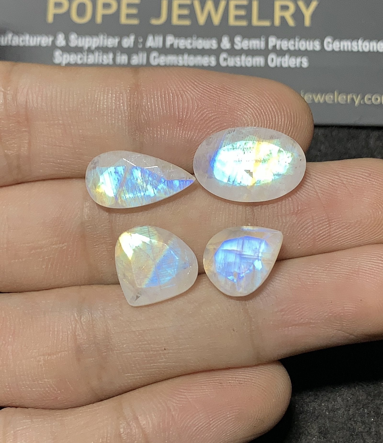 Natural Rainbow Moonstone Gemstone Faceted Cut Mix Shape High Quality Loose Gemstones For Jewelry Making 12-16 MM Size 4 Pcs SM24911