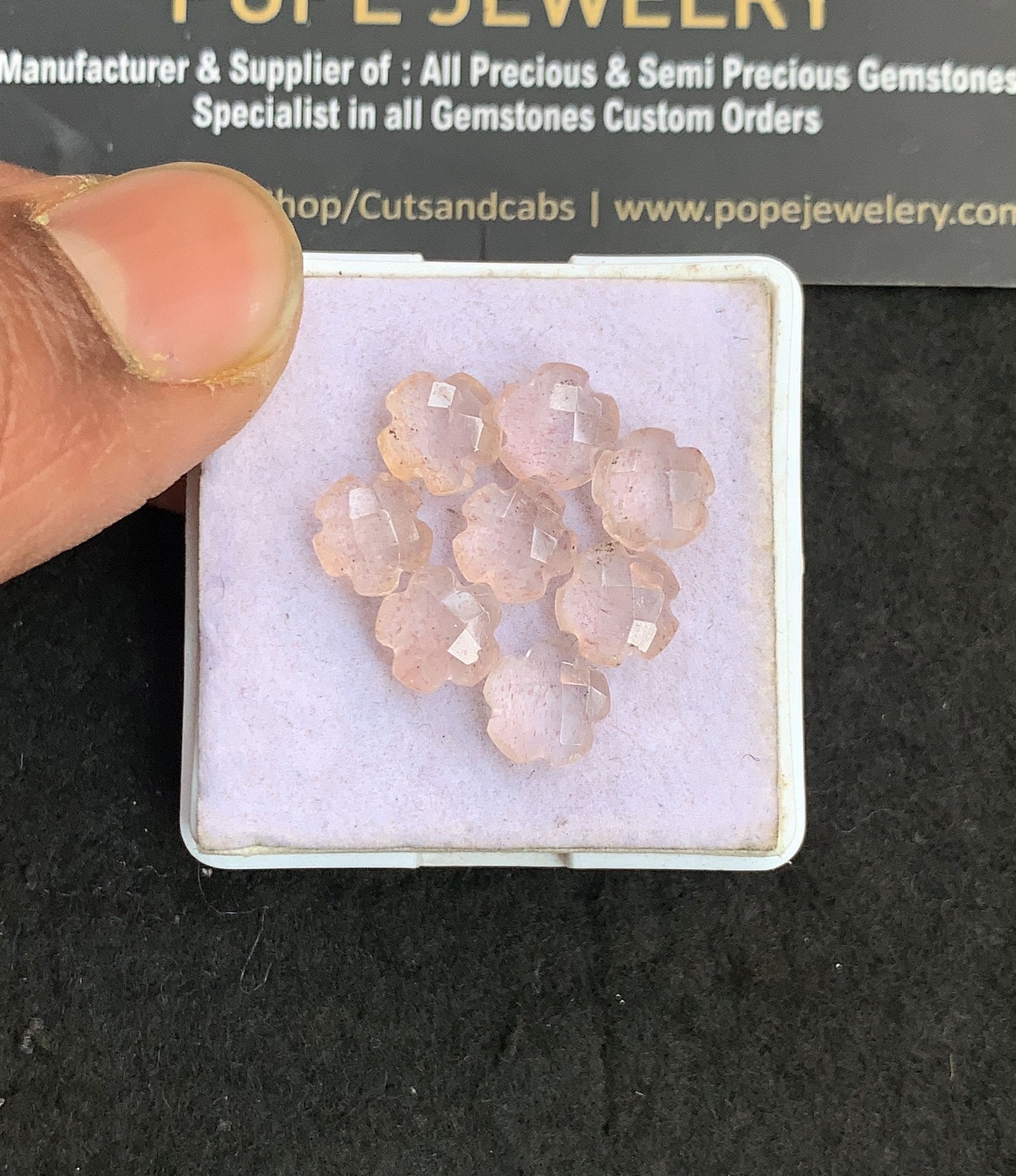 Natural Rose Quartz Gemstone Checker Cut Flower Shape Cabochon High Quality Loose Gemstones For Jewelry Making 8 MM Size 8 Pcs V4960