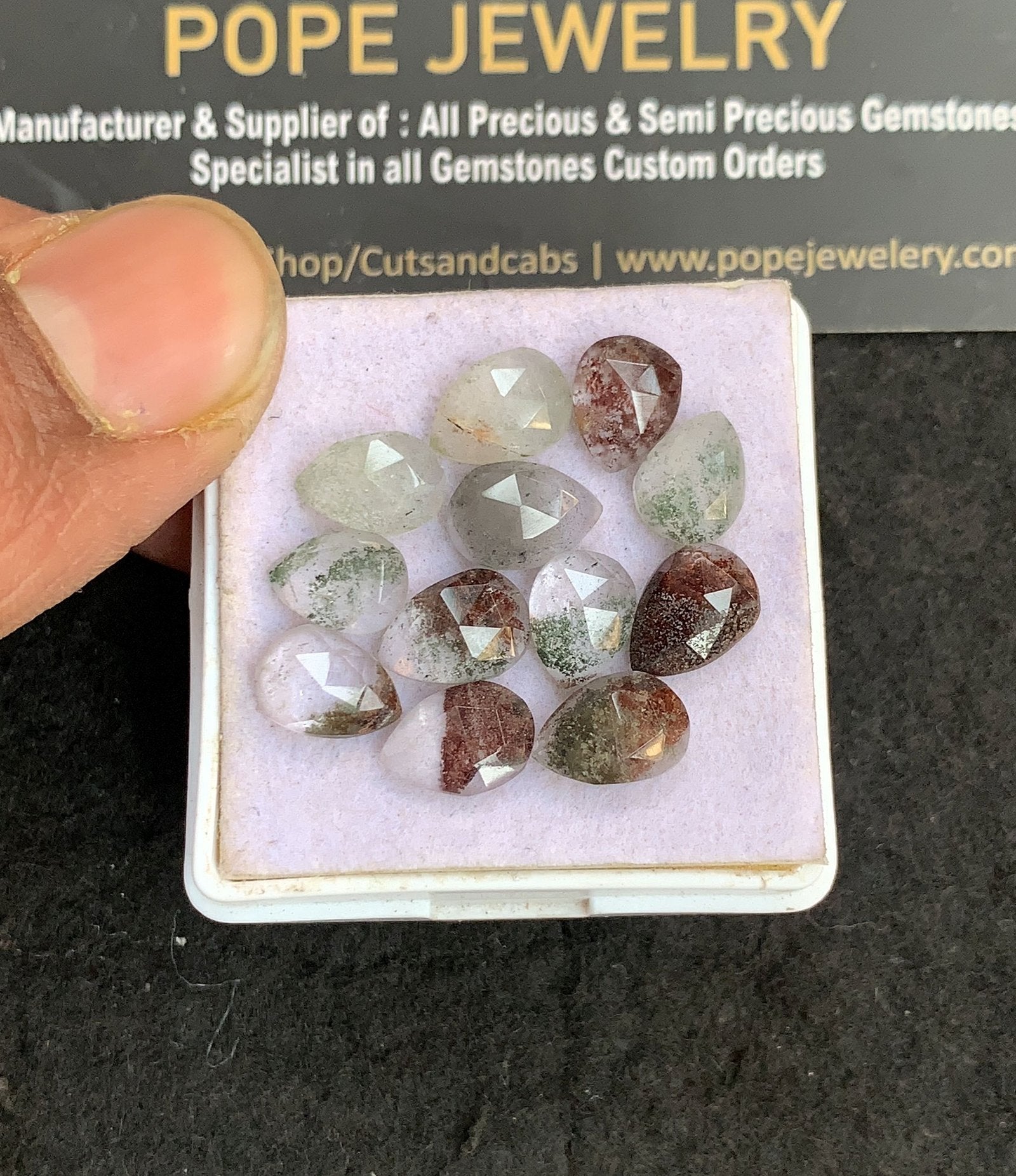 Natural Herkimer Lodolite Gemstone Rose Cut Pear Shape Cabochon High Quality Loose Gemstones For Jewelry Making 9-10 MM Size 12 Pcs V4964