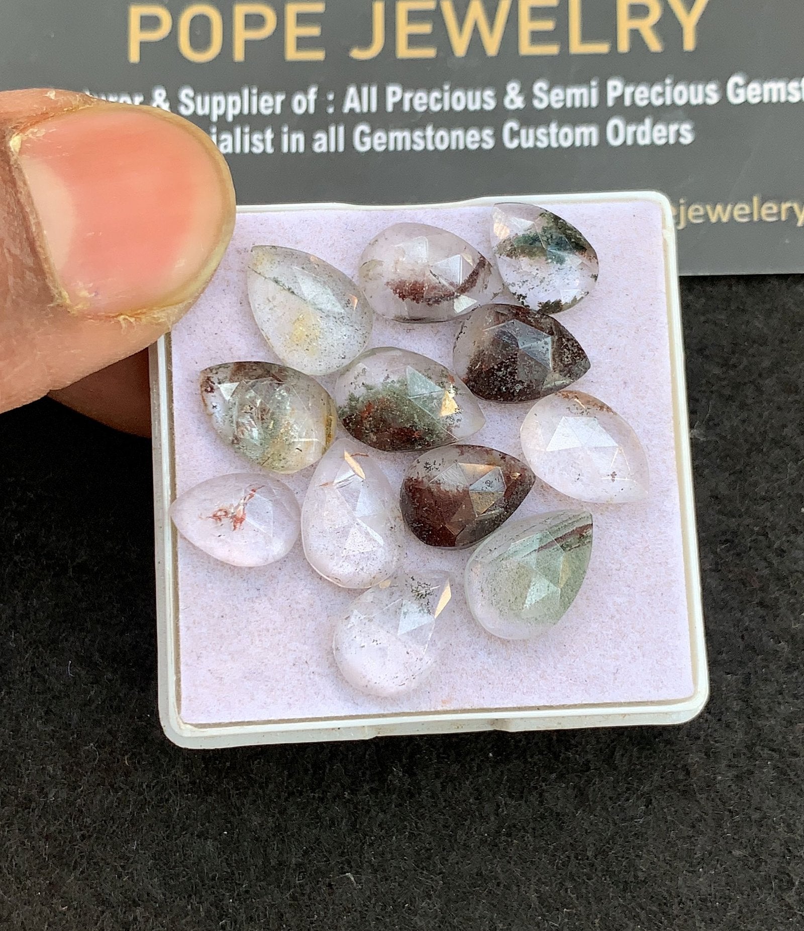 Natural Herkimer Lodolite Gemstone Rose Cut Pear Shape Cabochon High Quality Loose Gemstones For Jewelry Making 10-12 MM Size 12 Pcs V4972