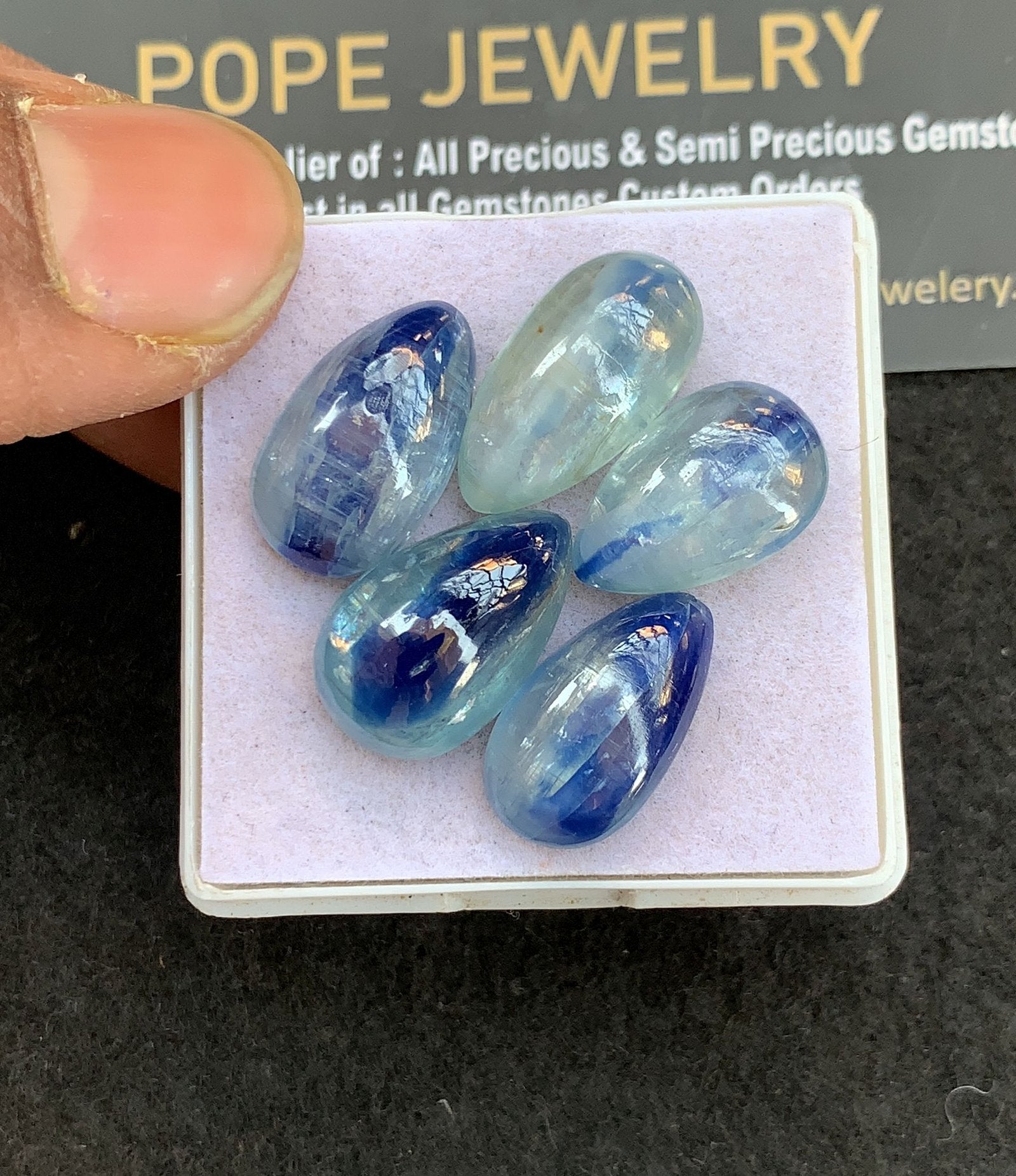 Natural Bi Color Kyanite Gemstone Smooth Pear Shape Cabochon High Quality Loose Gemstones For Jewelry Making 16-18 MM Size 5 Pcs V4976