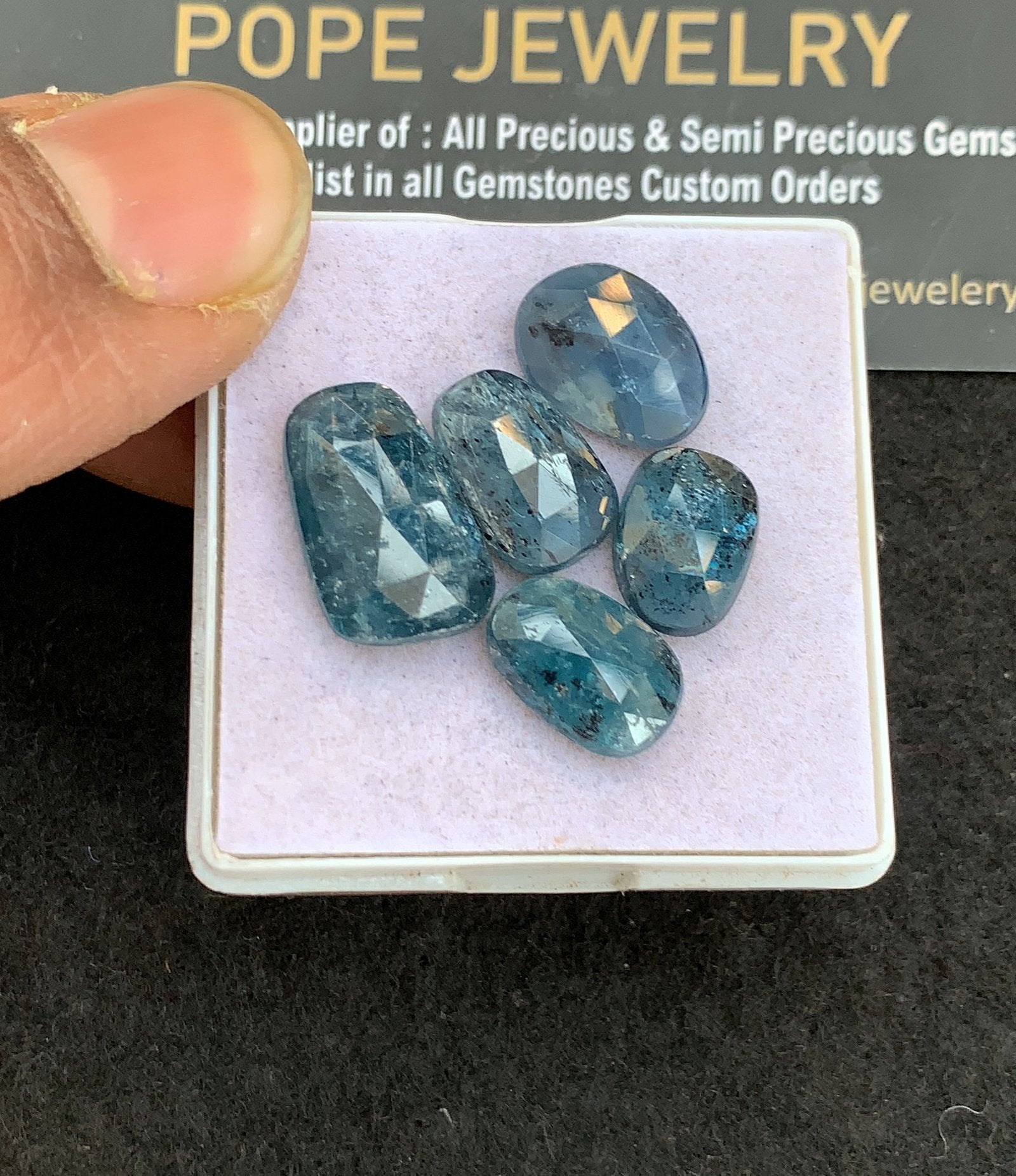 Natural Teal Green Kyanite Gemstone Rose Cut Fancy Shape Cabochon High Quality Loose Gemstones For Jewelry Making 11-16 MM Size 5 Pcs V4980