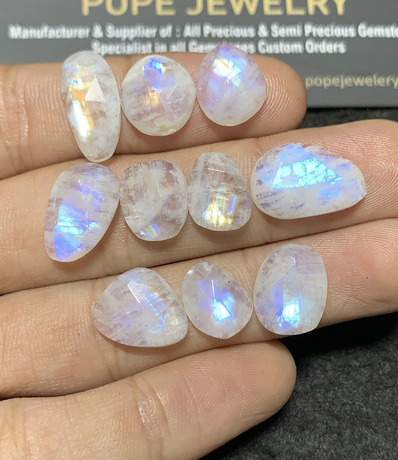 Natural Rainbow Moonstone Gemstone Rose Cut Mix Shape High Quality Loose Gemstones For Jewelry Making 11-17 MM Size 10 Pcs SM24916