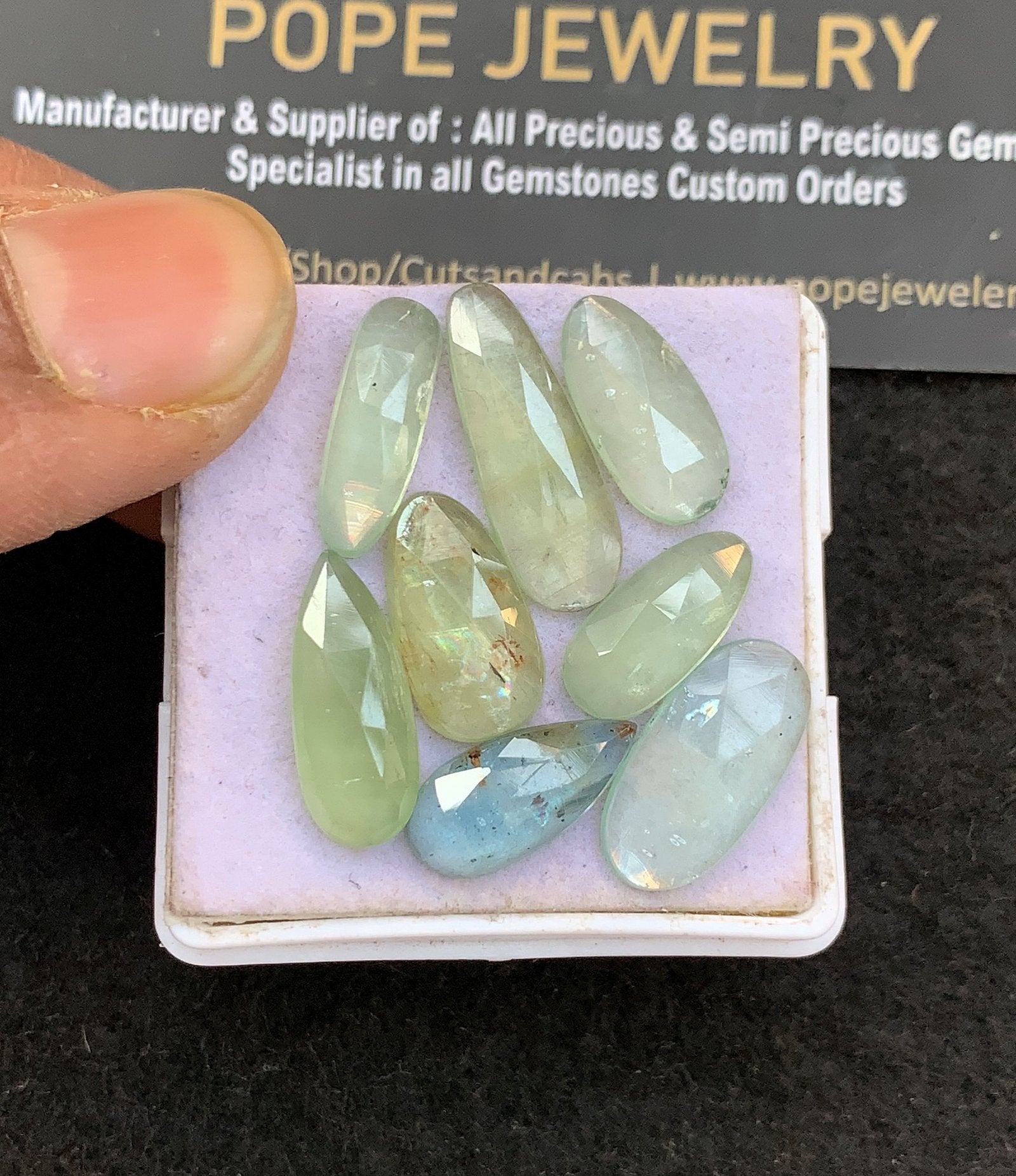 Natural Mint Kyanite Gemstone Rose Cut Mix Shape Cabochon High Quality Loose Gemstones For Jewelry Making 14-21 MM Size 8 Pcs V4992