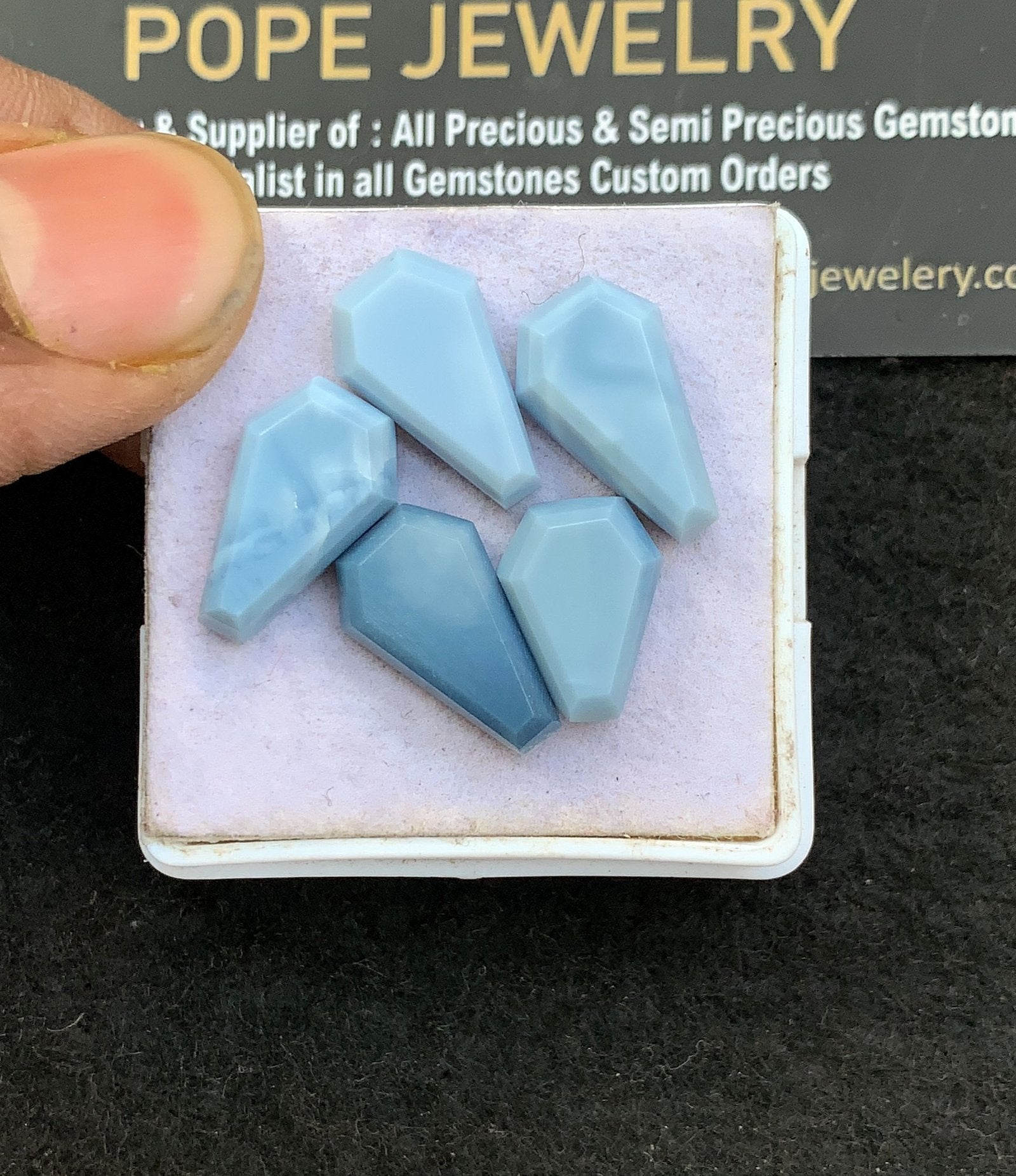 Natural Peruvian Blue Opal Gemstone Step Cut Coffin Shape Cabochon High Quality Loose Gemstones For Jewelry Making 13-16 MM Size 5 Pcs V5002