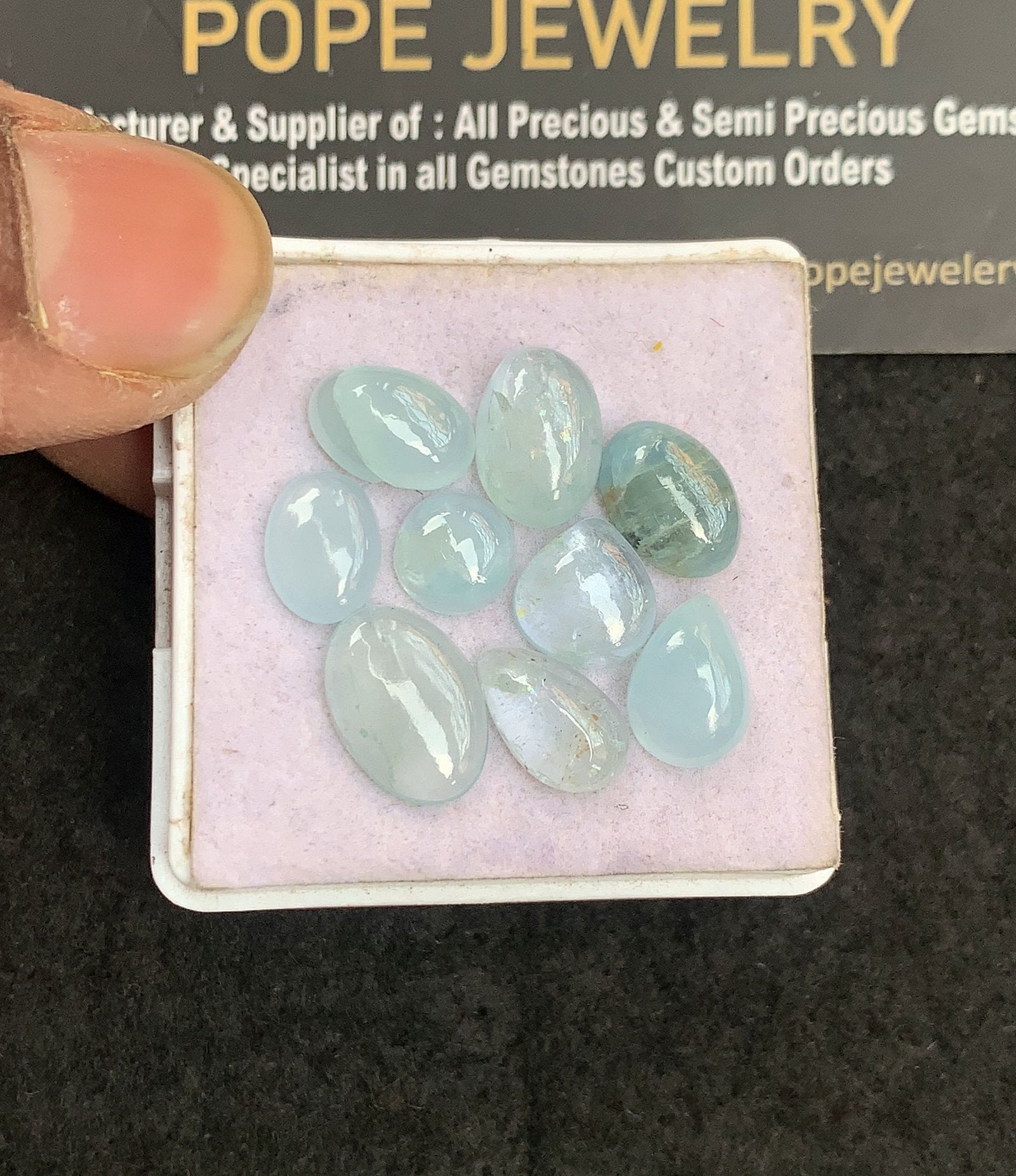 Natural Aquamarine Gemstone Smooth Mix Shape Cabochon High Quality Loose Gemstones For Jewelry Making 7-12 MM Size 9 Pcs V5025