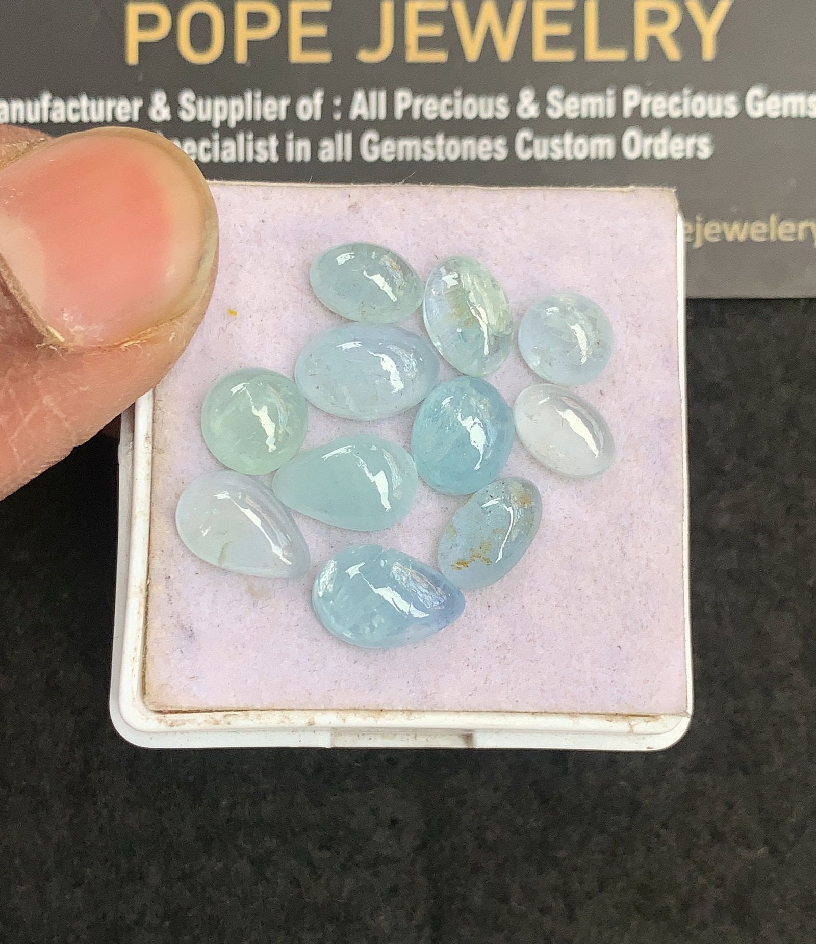 Natural Aquamarine Gemstone Smooth Mix Shape Cabochon High Quality Loose Gemstones For Jewelry Making 7-11 MM Size 11 Pcs V5026