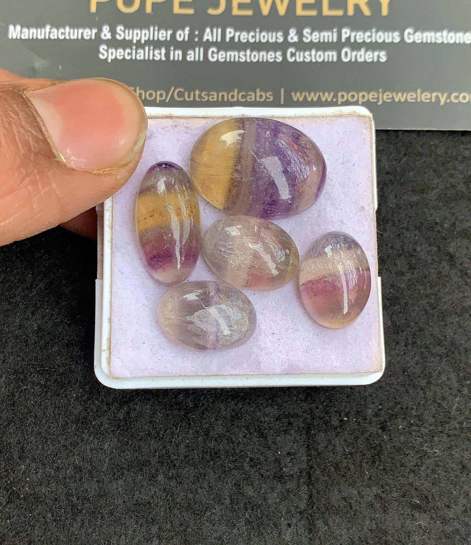 Natural Fluorite Gemstone Smooth Oval Shape Cabochon High Quality Loose Gemstones For Jewelry Making 14-20 MM Size 5 Pcs V5032