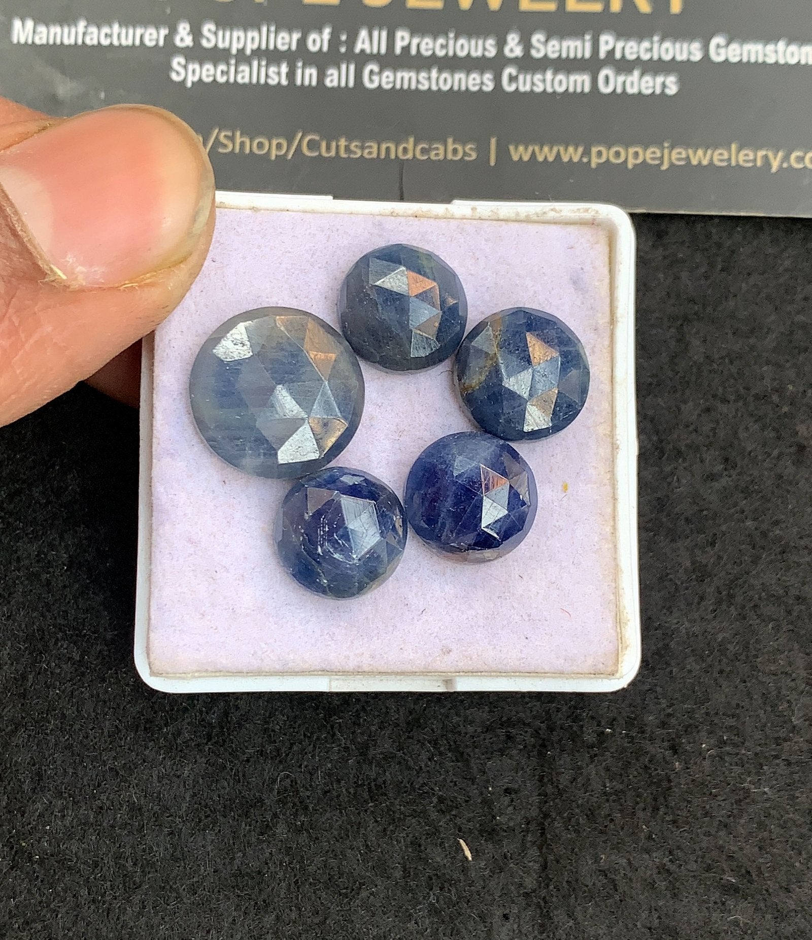 Natural Blue Sapphire Gemstone Rose Cut Round Shape Cabochon High Quality Loose Gemstones For Jewelry Making 10-14 MM Size 5 Pcs V5037