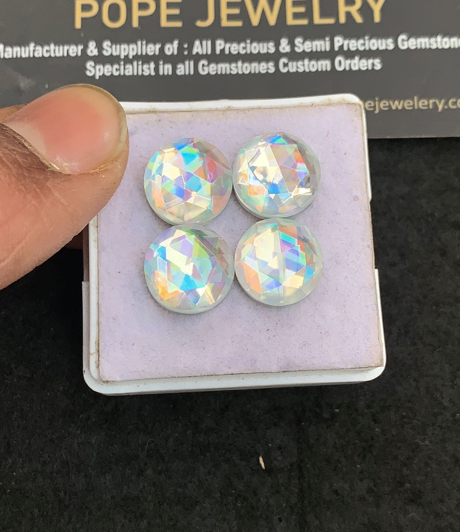 Rainbow Quartz Doublet & Natural Himalayan Rock Crystal Gemstone Rose Cut Round Shape Cabochon High Quality Loose Gemstones For Jewelry Making 12 MM Size 4 Pcs V5046