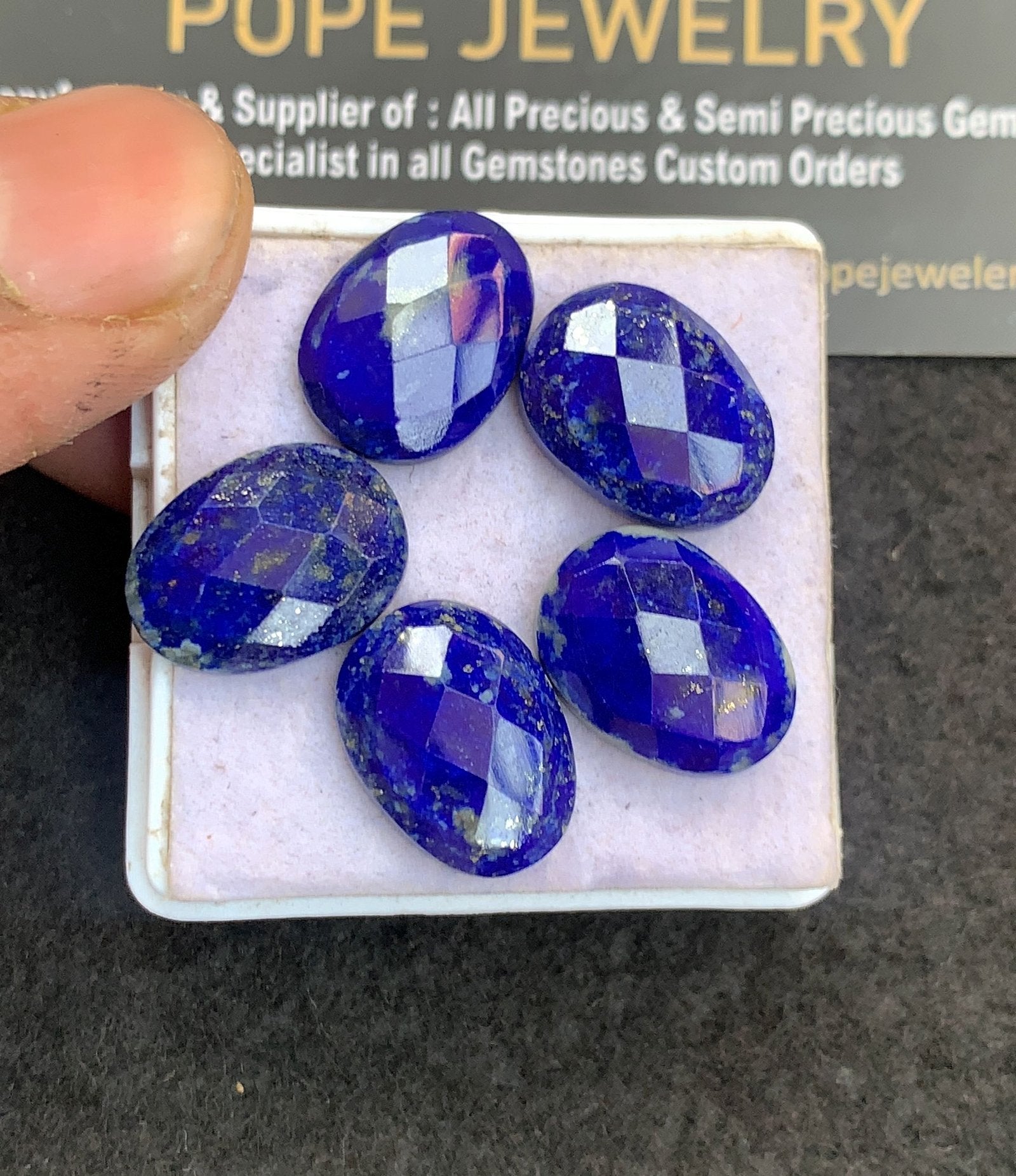 Natural Lapis Lazuli Gemstone Checker Cut Oval Shape Cabochon High Quality Loose Gemstones For Jewelry Making 16x12 MM Size 5 Pcs V5051