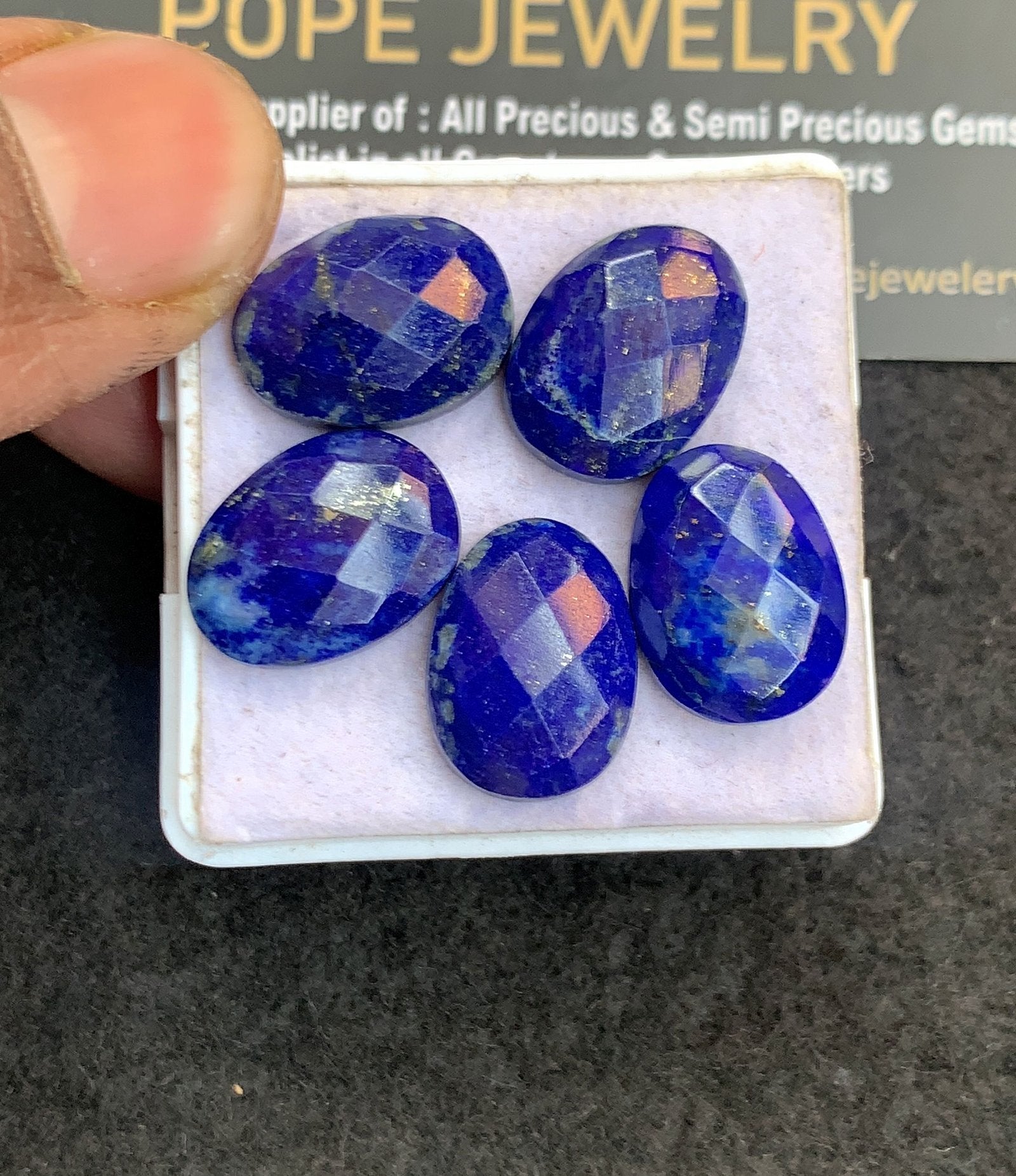 Natural Lapis Lazuli Gemstone Checker Cut Oval Shape Cabochon High Quality Loose Gemstones For Jewelry Making 16x12 MM Size 5 Pcs V5052