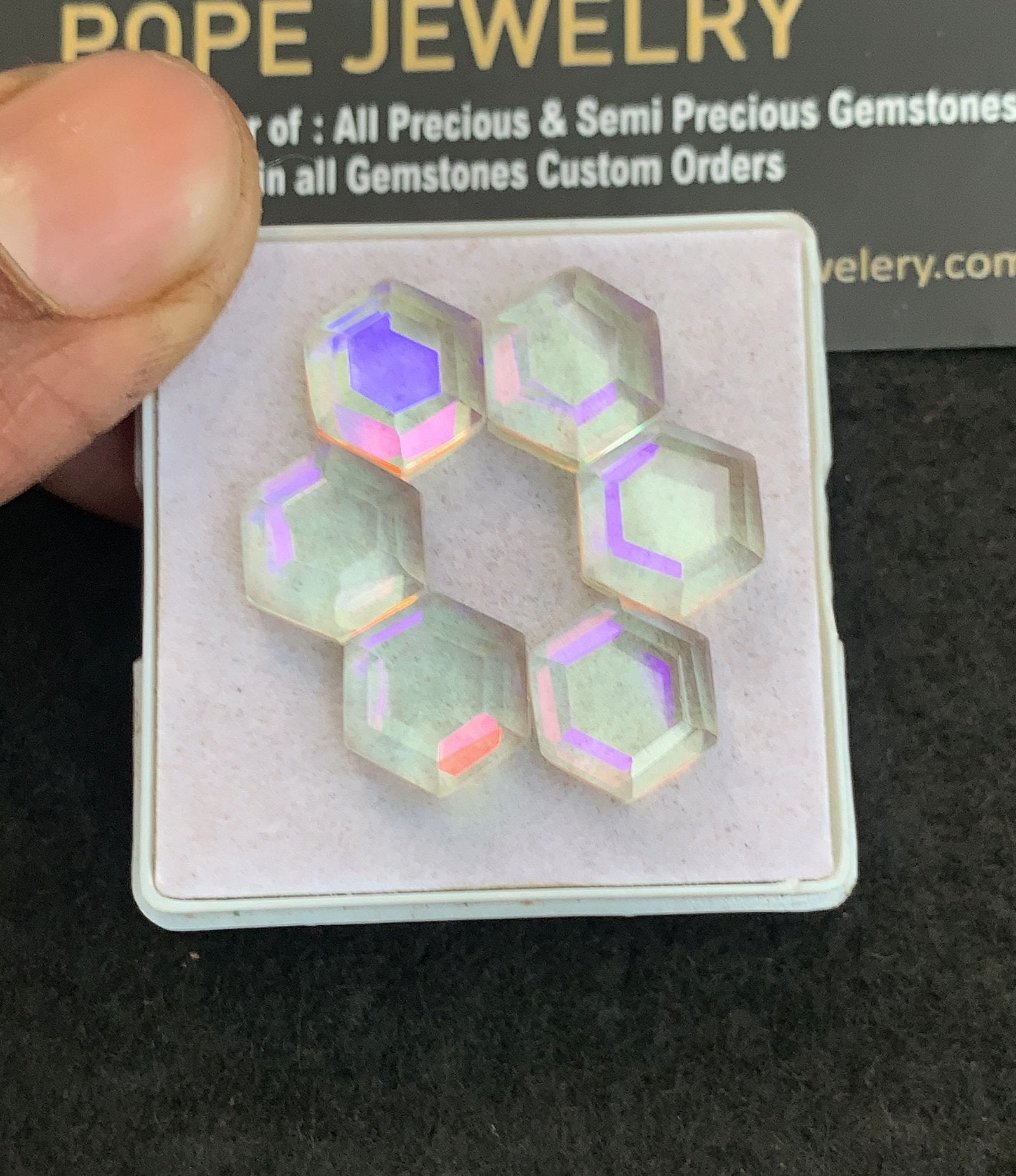 Rainbow Quartz Gemstone Step Cut Hexagon Shape Cabochon High Quality Loose Gemstones For Jewelry Making 10 MM Size 6 Pcs V5055