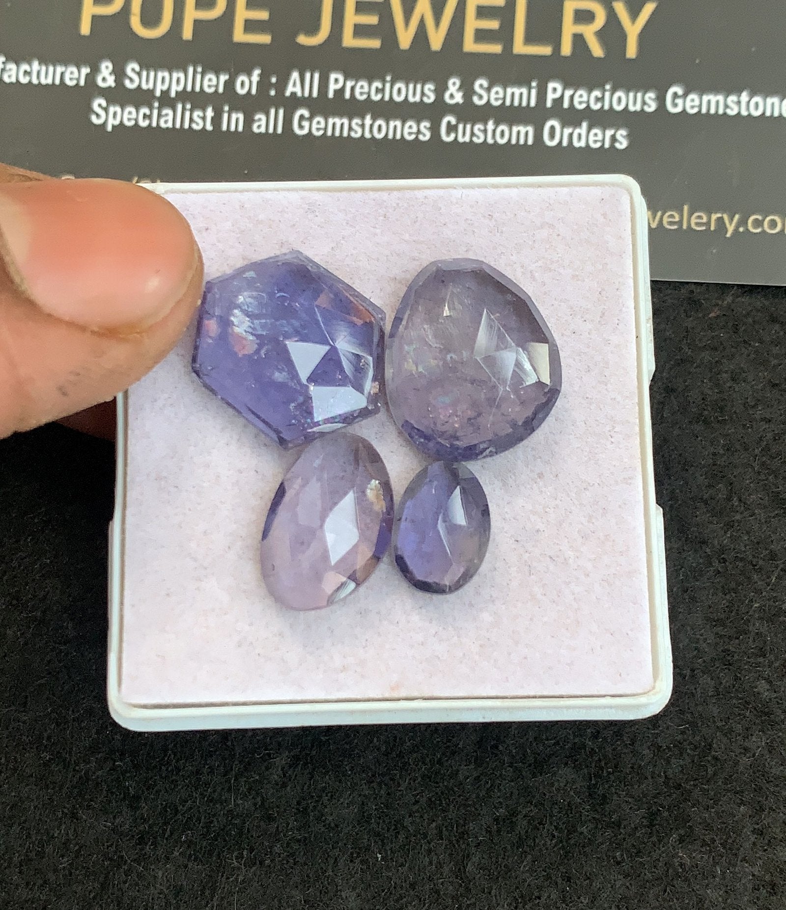 Natural Iolite Gemstone Rose Cut Fancy Shape Cabochon High Quality Loose Gemstones For Jewelry Making 10-15 MM Size 4 Pcs V5062