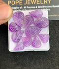 Natural Amethyst Gemstone Hand Carved Cut Leaf Shape Cabochon High Quality Loose Gemstones For Jewelry Making 11-16 MM Size 11 Pcs V5065