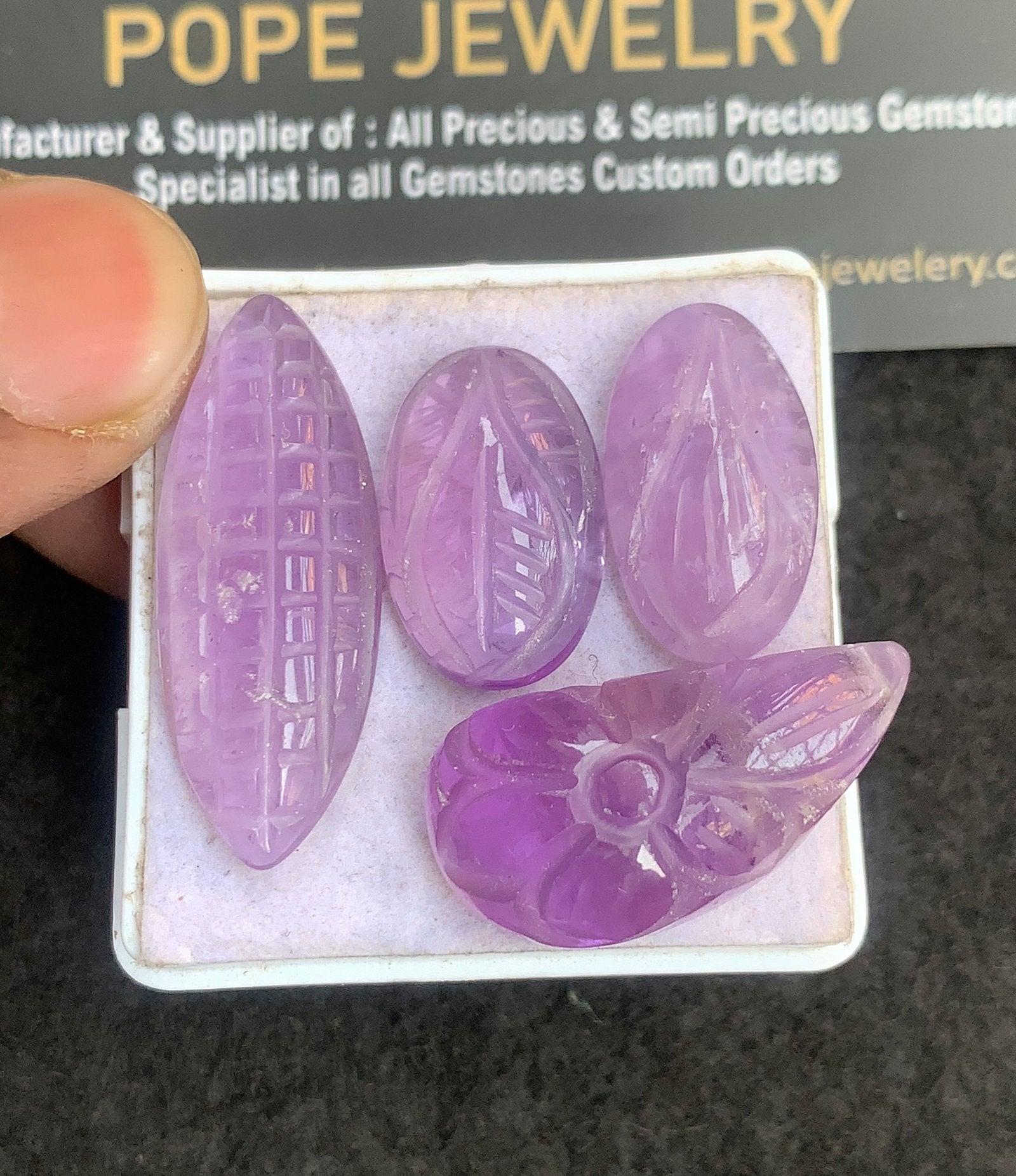 Natural Amethyst Gemstone Hand Carved Mix Shape Cabochon High Quality Loose Gemstones For Jewelry Making 20-33 MM Size 4 Pcs V5070