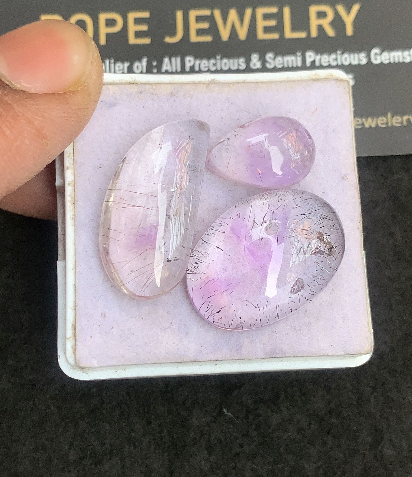 Natural Amethyst Rutile Gemstone Smooth Mix Shape Cabochon High Quality Loose Gemstones For Jewelry Making 14-25 MM Size 3 Pcs V5076