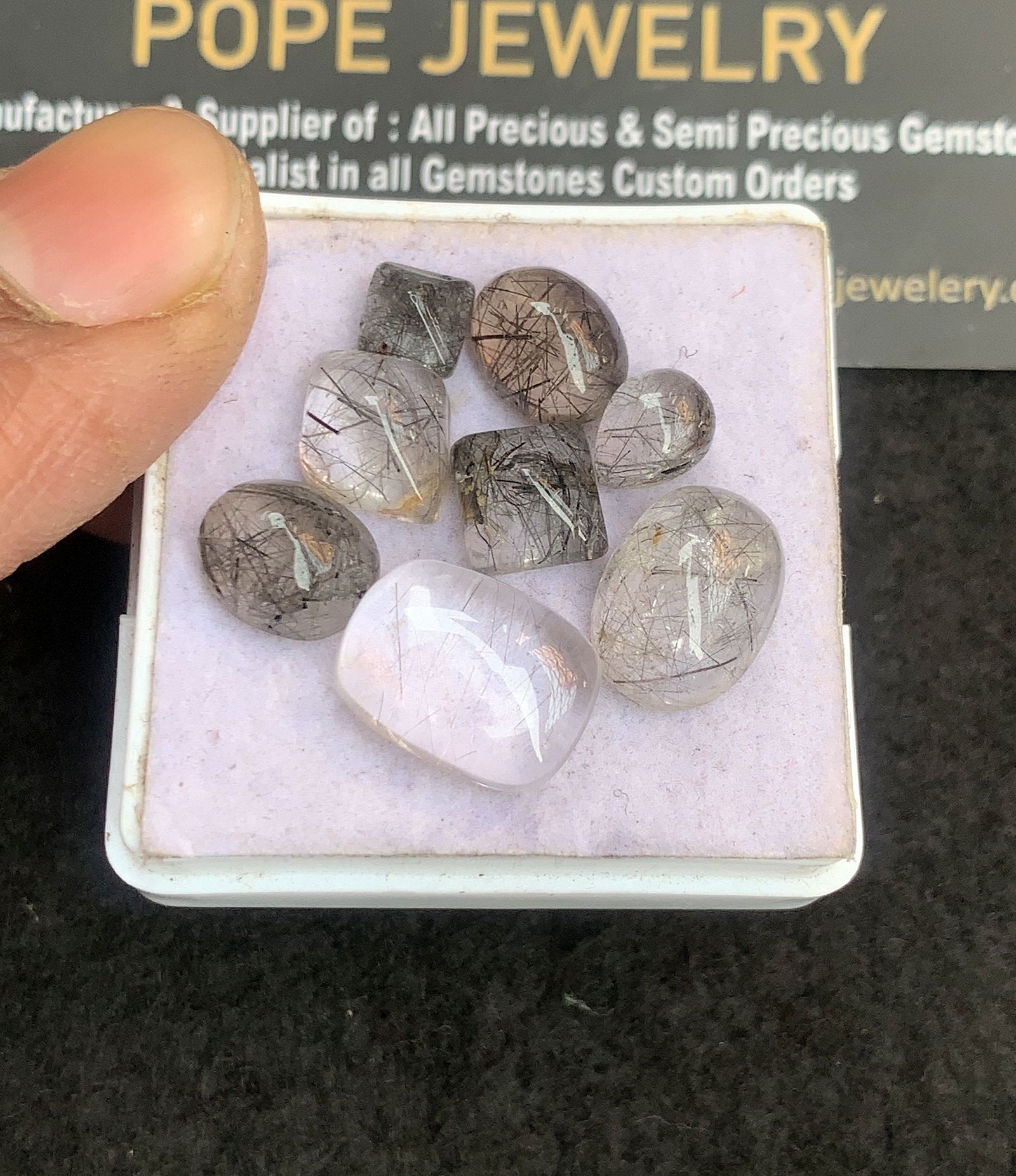 Natural Black Rutile Gemstone Smooth Mix Shape Cabochon High Quality Loose Gemstones For Jewelry Making 6-14 MM Size 8 Pcs V5079