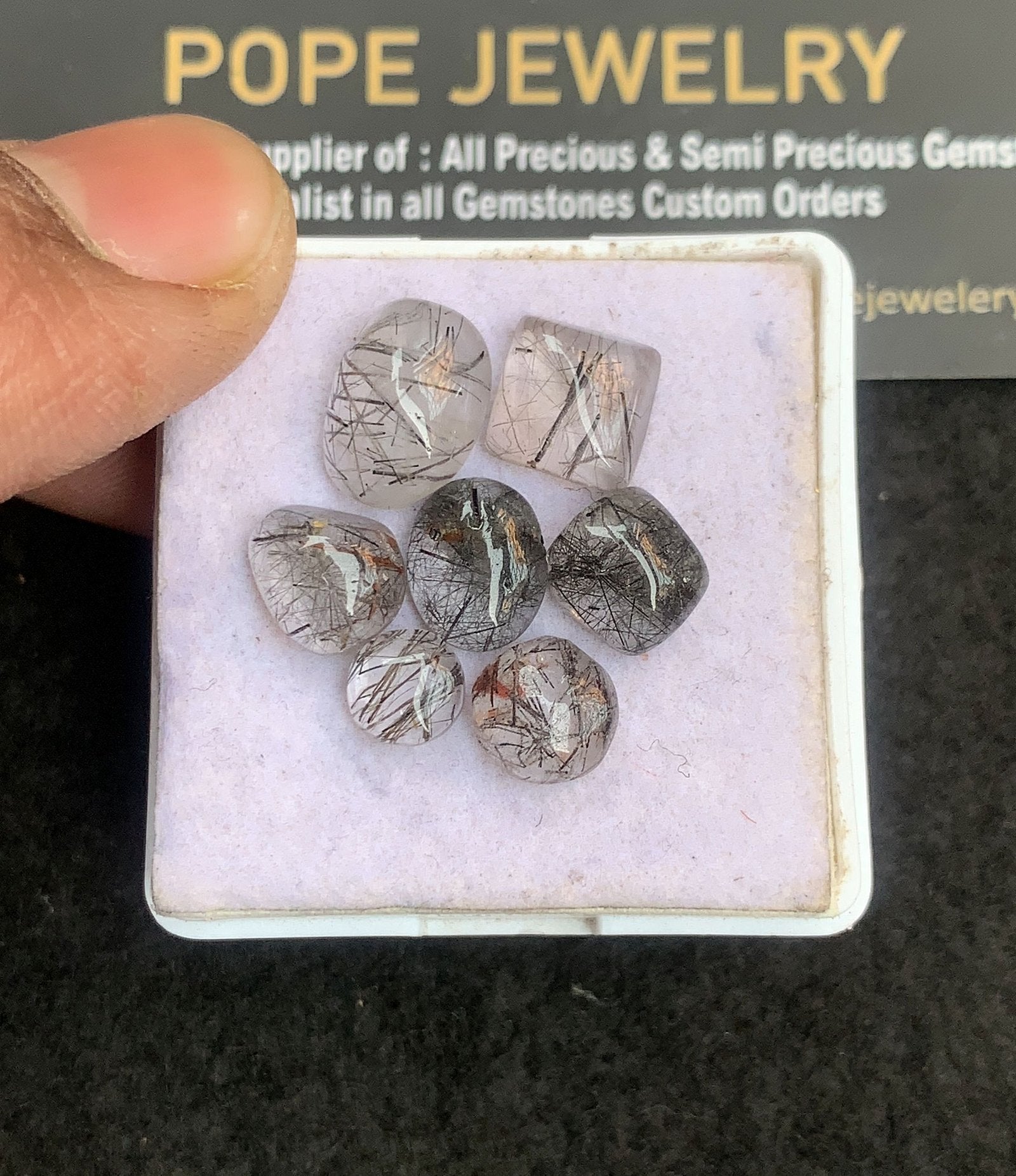 Natural Black Rutile Gemstone Smooth Mix Shape Cabochon High Quality Loose Gemstones For Jewelry Making 7-12 MM Size 7 Pcs V5081