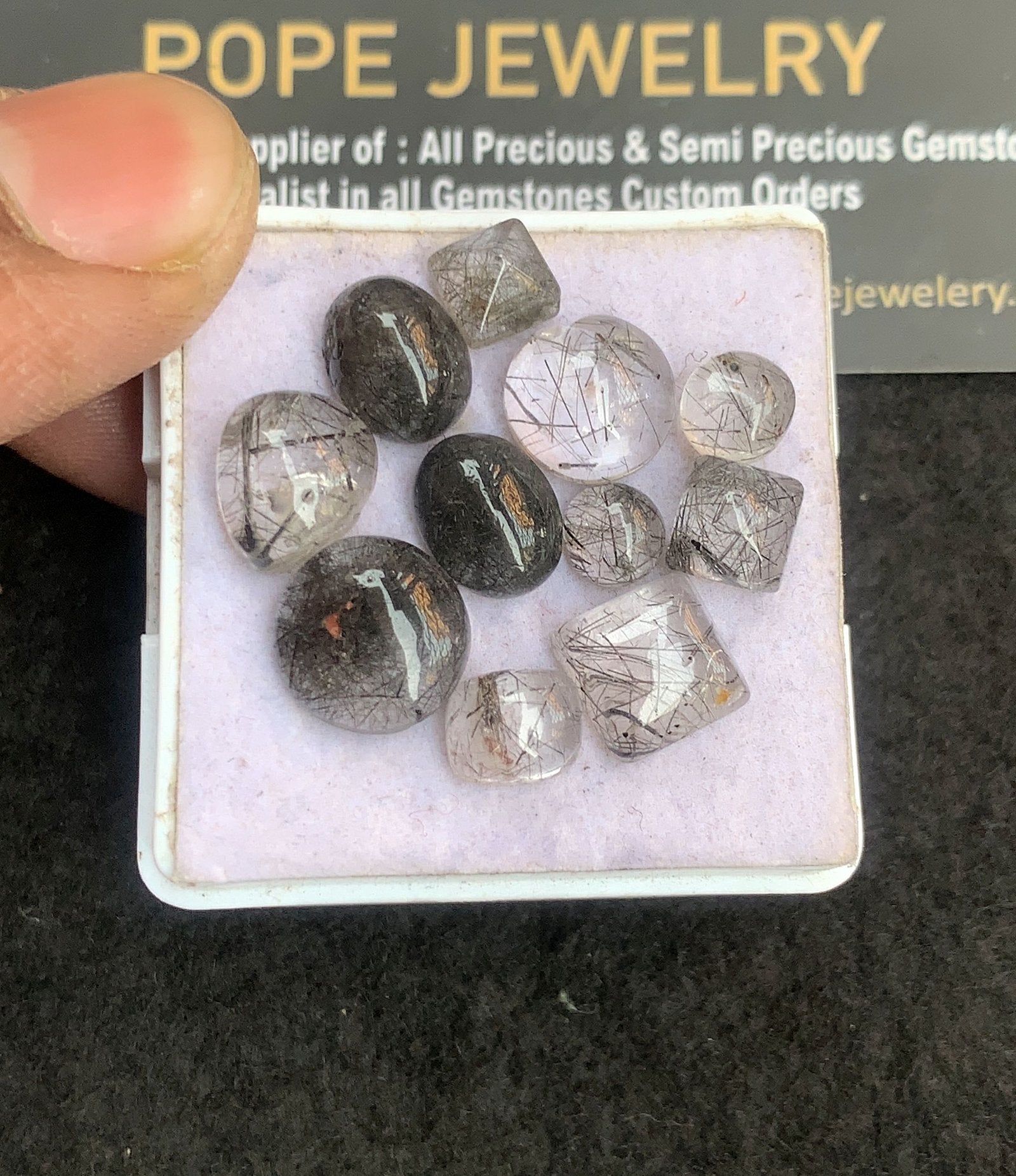 Natural Black Rutile Gemstone Smooth Mix Shape Cabochon High Quality Loose Gemstones For Jewelry Making 6-11 MM Size 11 Pcs V5082