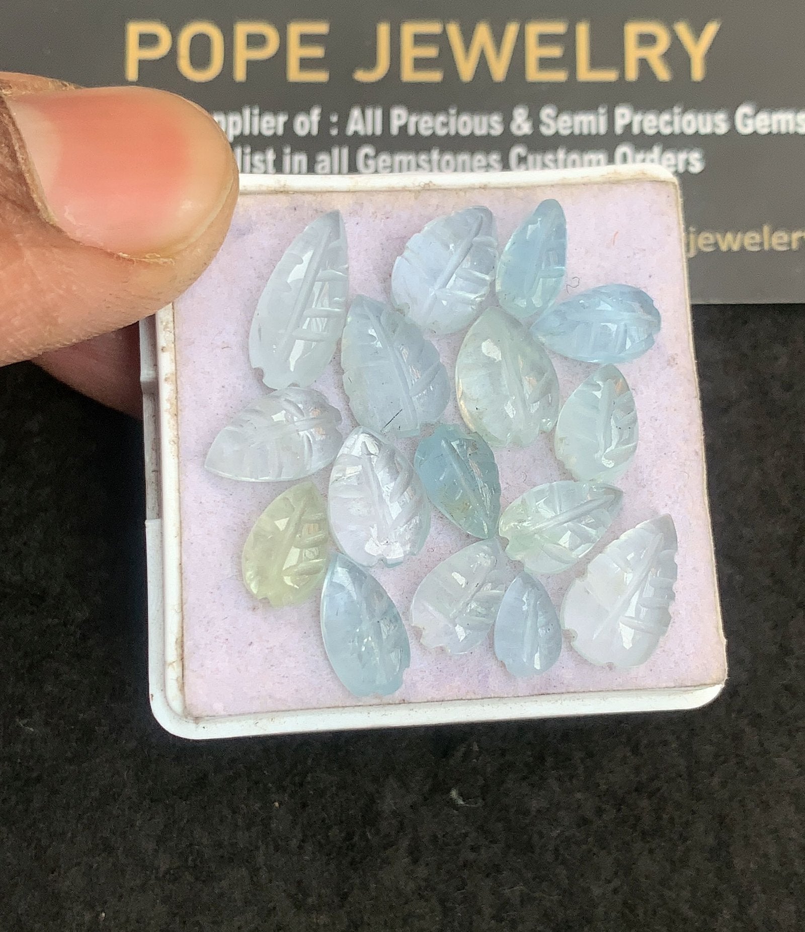 Natural Aquamarine Gemstone Hand Carved Leaf Shape Cabochon High Quality Loose Gemstones For Jewelry Making 7-15 MM Size 16 Pcs V5087