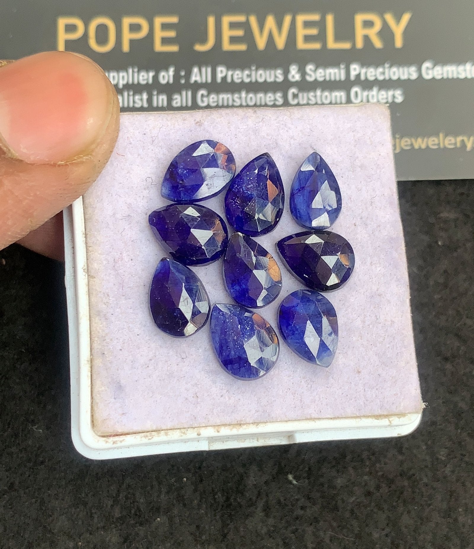 Natural Thailand Blue Sapphire Gemstone Rose Cut Pear Shape Cabochon High Quality Loose Gemstones For Jewelry Making 9-10 MM Size 9 Pcs V5089