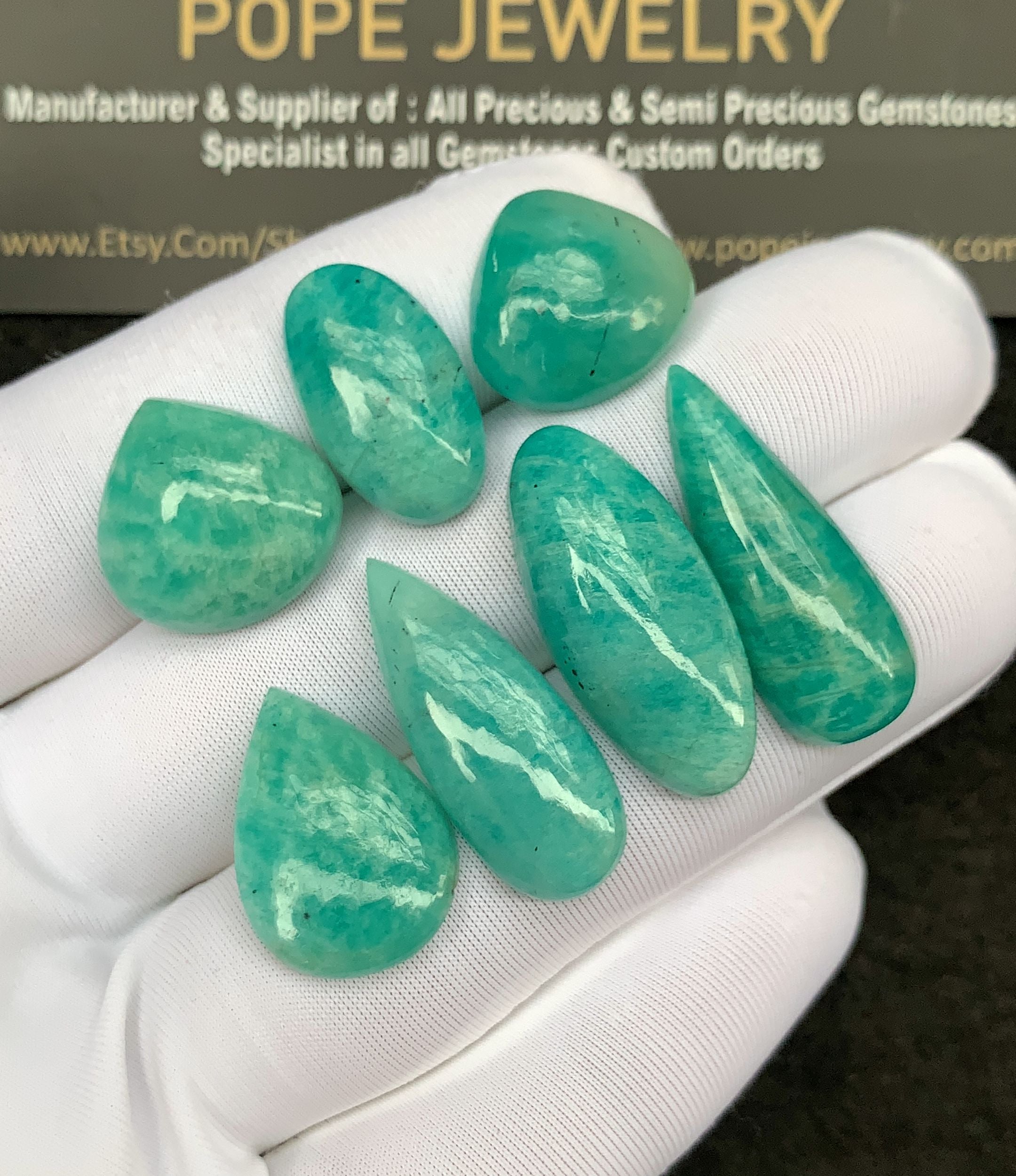 Natural Amazonite Gemstone Smooth Mix Shape Cabochon Loose Gemstone For Jewelry Making Wholesalegems 15-27 MM Size 7 Pcs SM25276