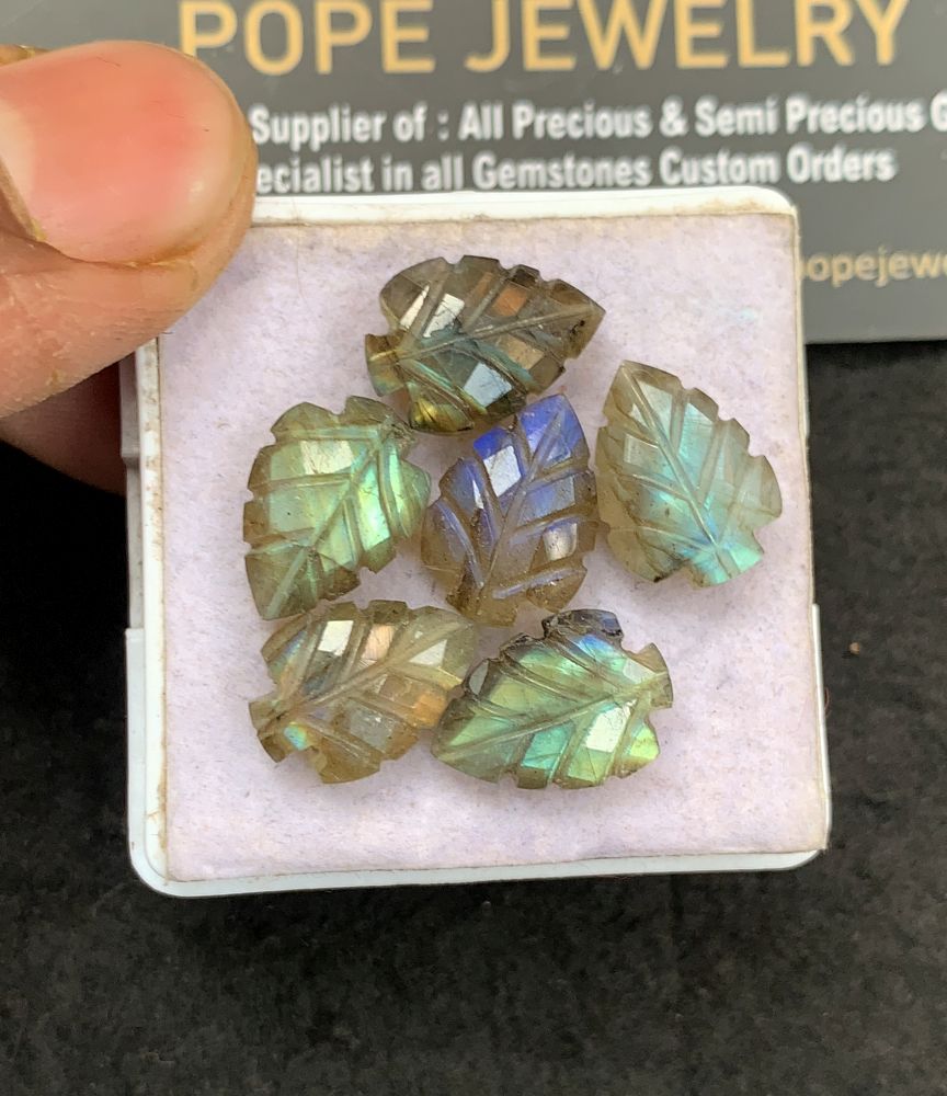 Natural Labradorite Gemstone Hand Carved Leaf Shape Cabochon High Quality Loose Gemstones For Jewelry Making 14x10 MM Size 6 Pcs V5146