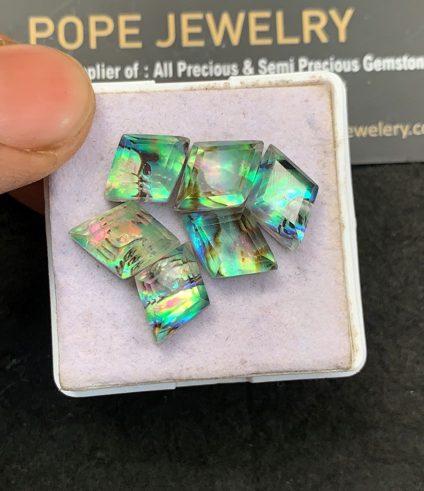 Natural Abalone Shell Pearl Doublet Gemstone Step Cut Fancy Shape Cabochon High Quality Loose Gemstones For Jewelry Making 13-14 MM Size 6 Pcs V5147