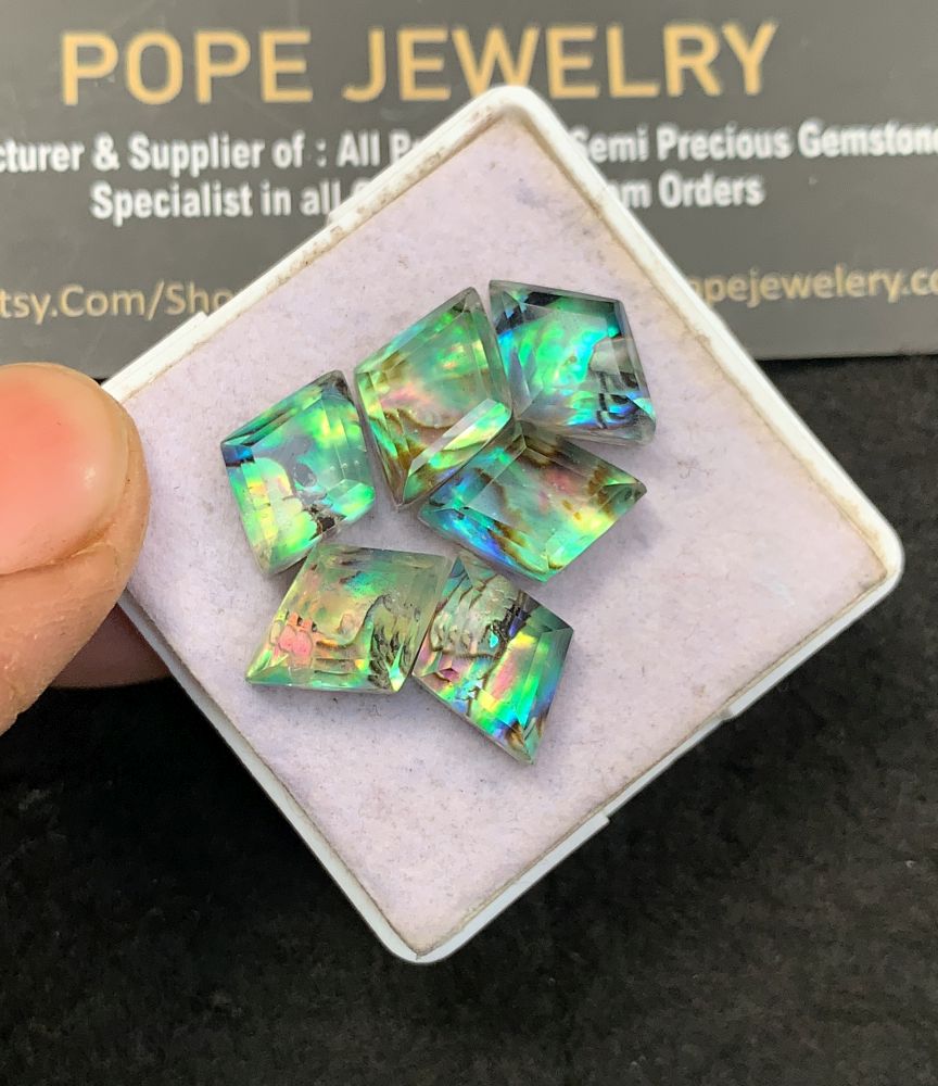 Natural Abalone Shell Pearl Doublet Gemstone Step Cut Fancy Shape Cabochon High Quality Loose Gemstones For Jewelry Making 13-14 MM Size 6 Pcs V5147