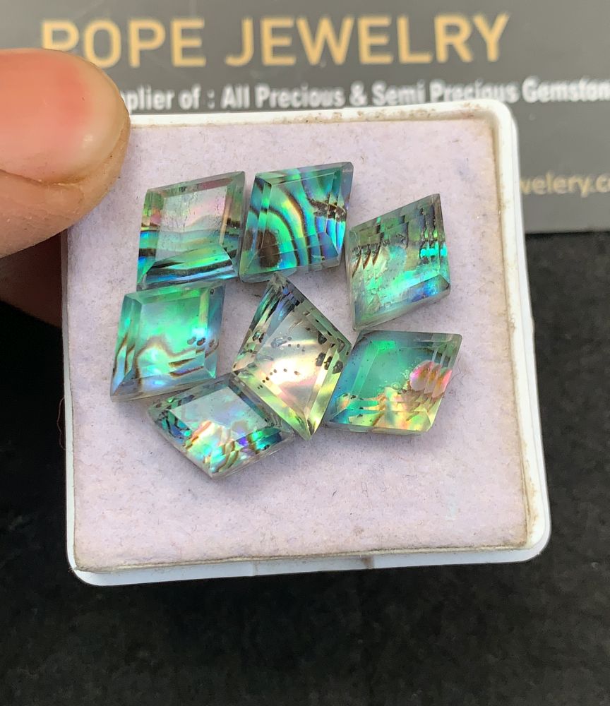 Natural Abalone Shell Pearl Doublet Gemstone Step Cut Fancy Shape Cabochon High Quality Loose Gemstones For Jewelry Making 12-14 MM Size 7 Pcs V5148