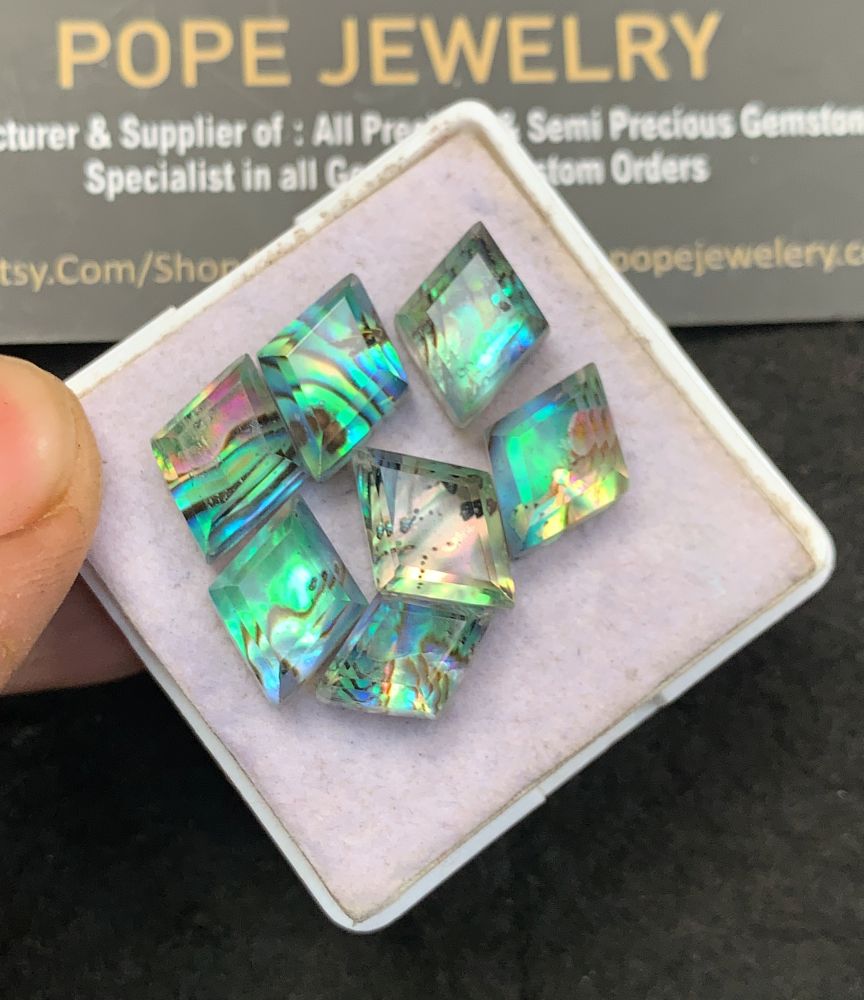 Natural Abalone Shell Pearl Doublet Gemstone Step Cut Fancy Shape Cabochon High Quality Loose Gemstones For Jewelry Making 12-14 MM Size 7 Pcs V5148