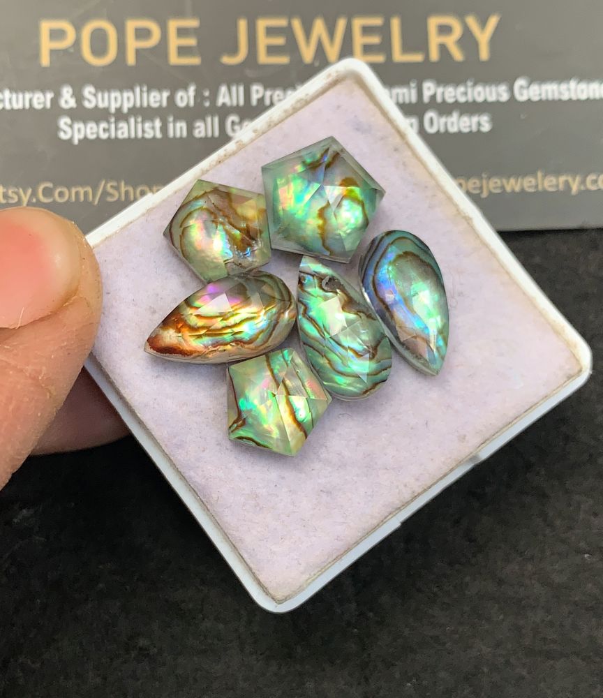 Natural Abalone Shell Pearl Doublet Gemstone Rose Cut Mix Shape Cabochon High Quality Loose Gemstones For Jewelry Making 10-15 MM Size 6 Pcs V5149