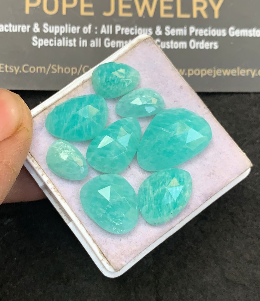 Natural Amazonite Gemstone Rose Cut Fancy Shape Cabochon High Quality Loose Gemstones For Jewelry Making 10-13 MM Size 8 Pcs V5151