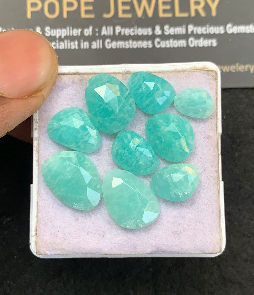 Natural Amazonite Gemstone Rose Cut Fancy Shape Cabochon High Quality Loose Gemstones For Jewelry Making 8-14 MM Size 9 Pcs V5152