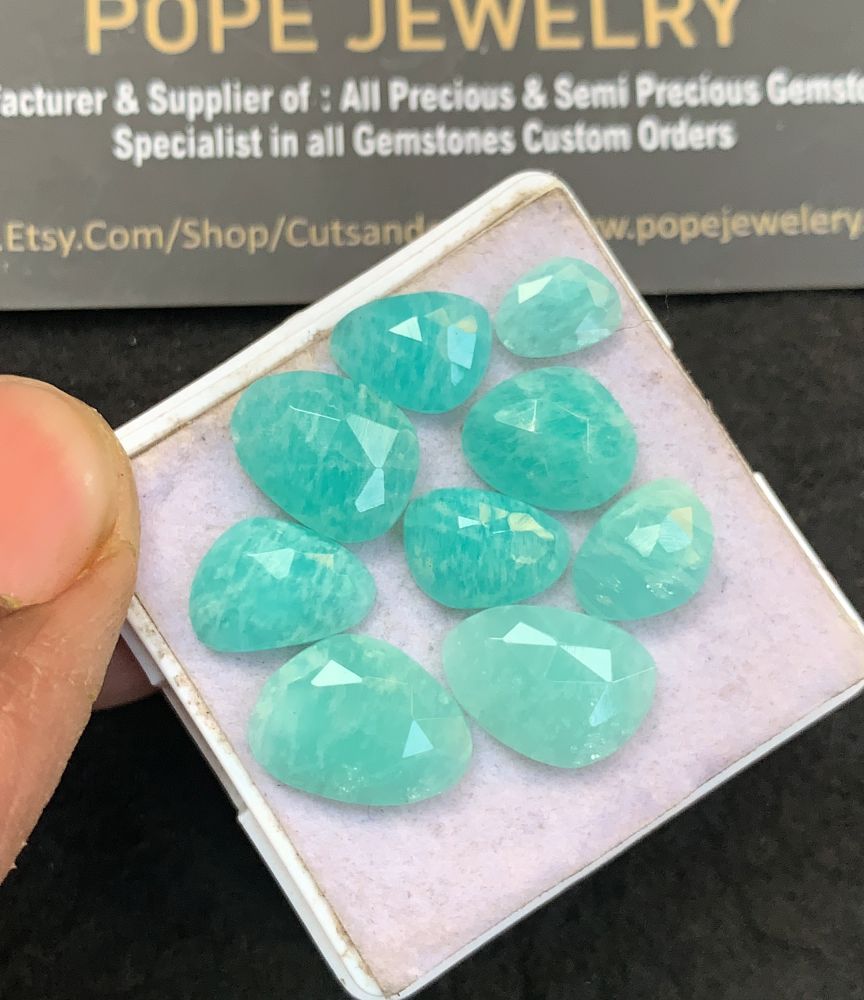 Natural Amazonite Gemstone Rose Cut Fancy Shape Cabochon High Quality Loose Gemstones For Jewelry Making 8-14 MM Size 9 Pcs V5152