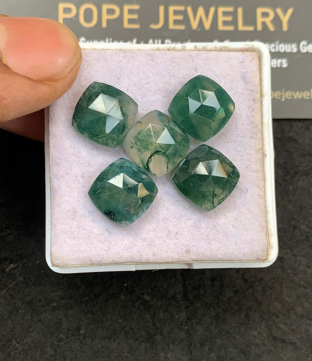 Natural Moss Agate Gemstone Rose Cut Cushion Shape Cabochon High Quality Loose Gemstones For Jewelry Making 10 MM Size 5 Pcs V5157