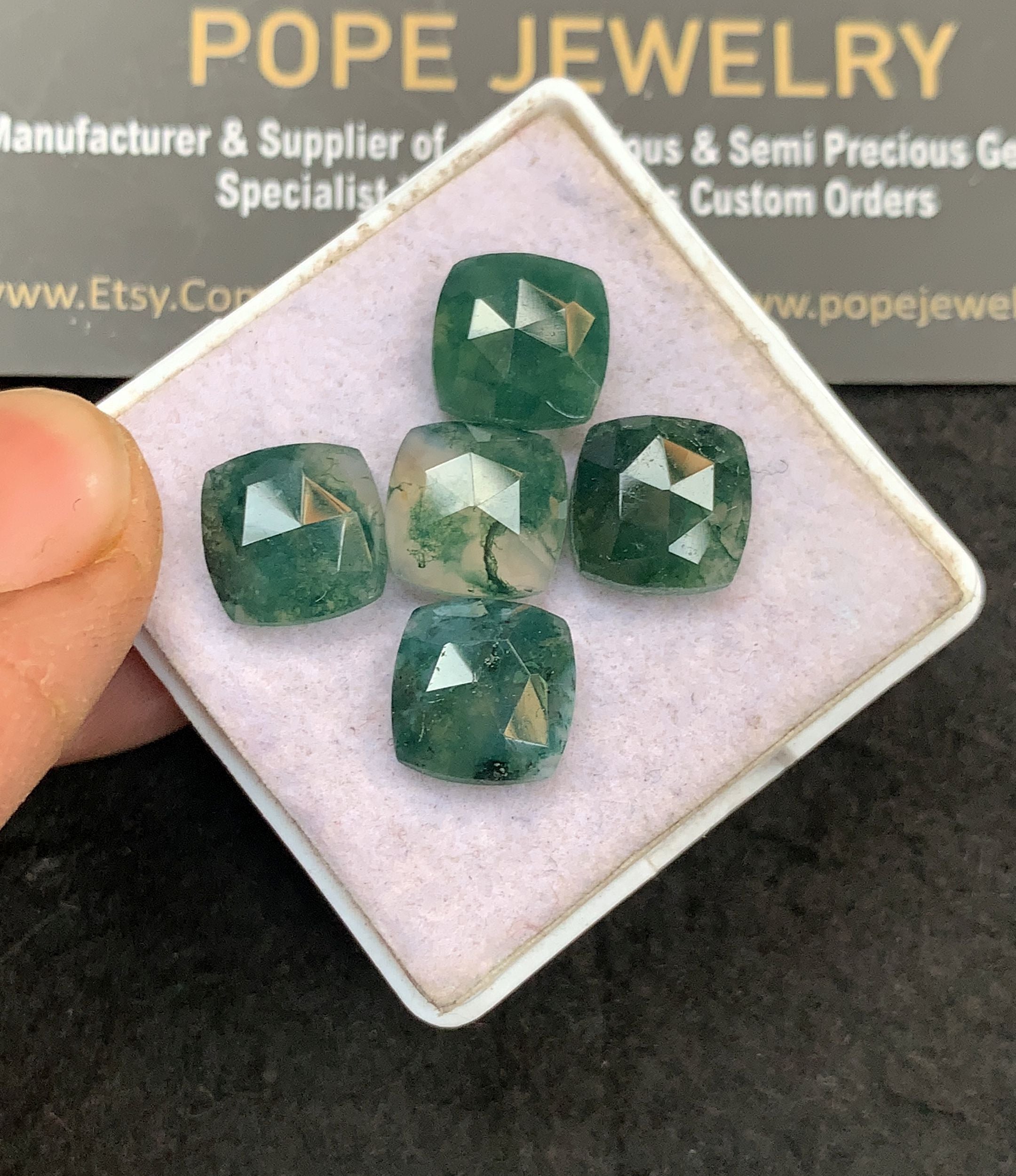 Natural Moss Agate Gemstone Rose Cut Cushion Shape Cabochon High Quality Loose Gemstones For Jewelry Making 10 MM Size 5 Pcs V5157