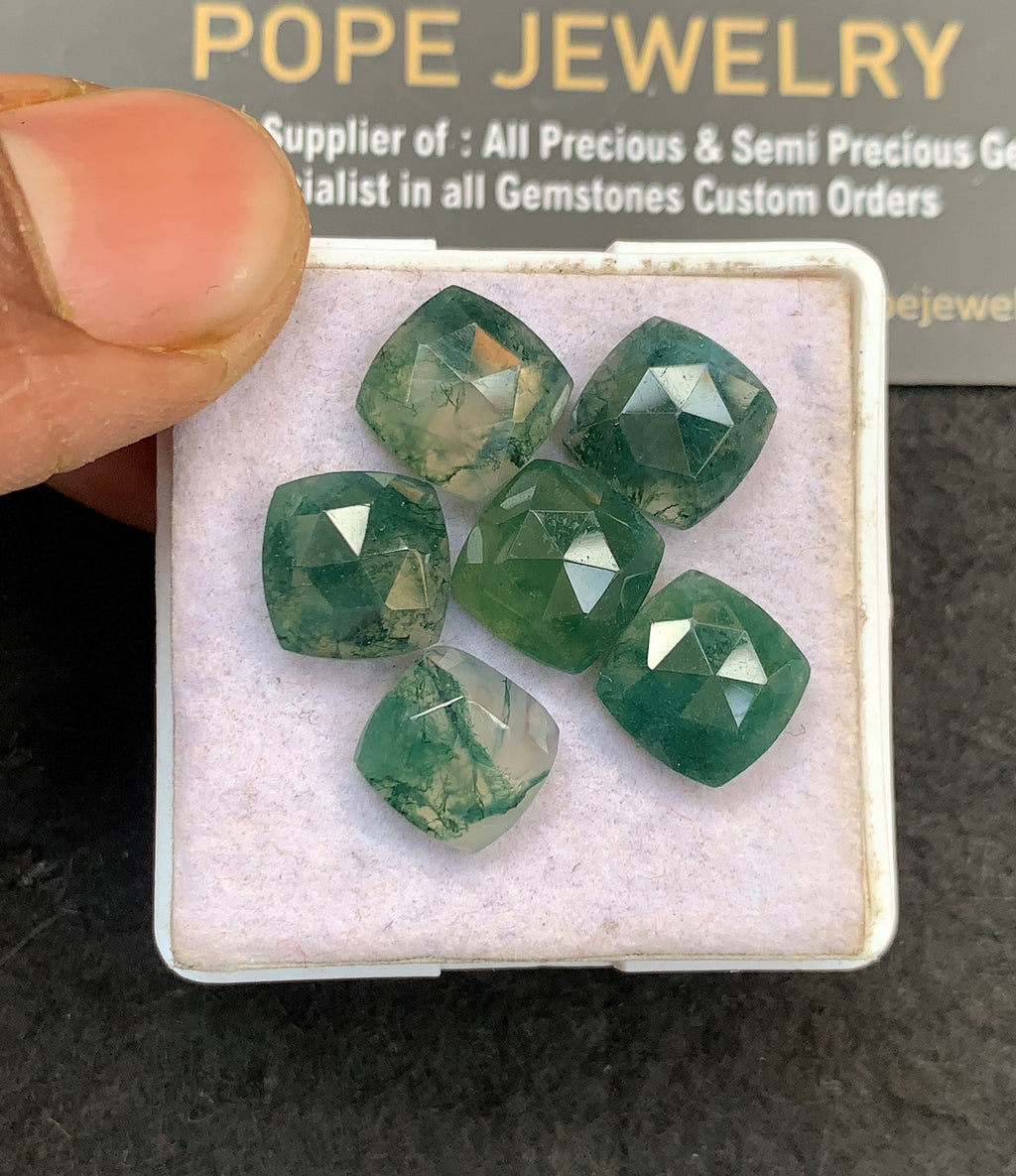 Natural Moss Agate Gemstone Rose Cut Cushion Shape Cabochon High Quality Loose Gemstones For Jewelry Making 10 MM Size 6 Pcs V5158