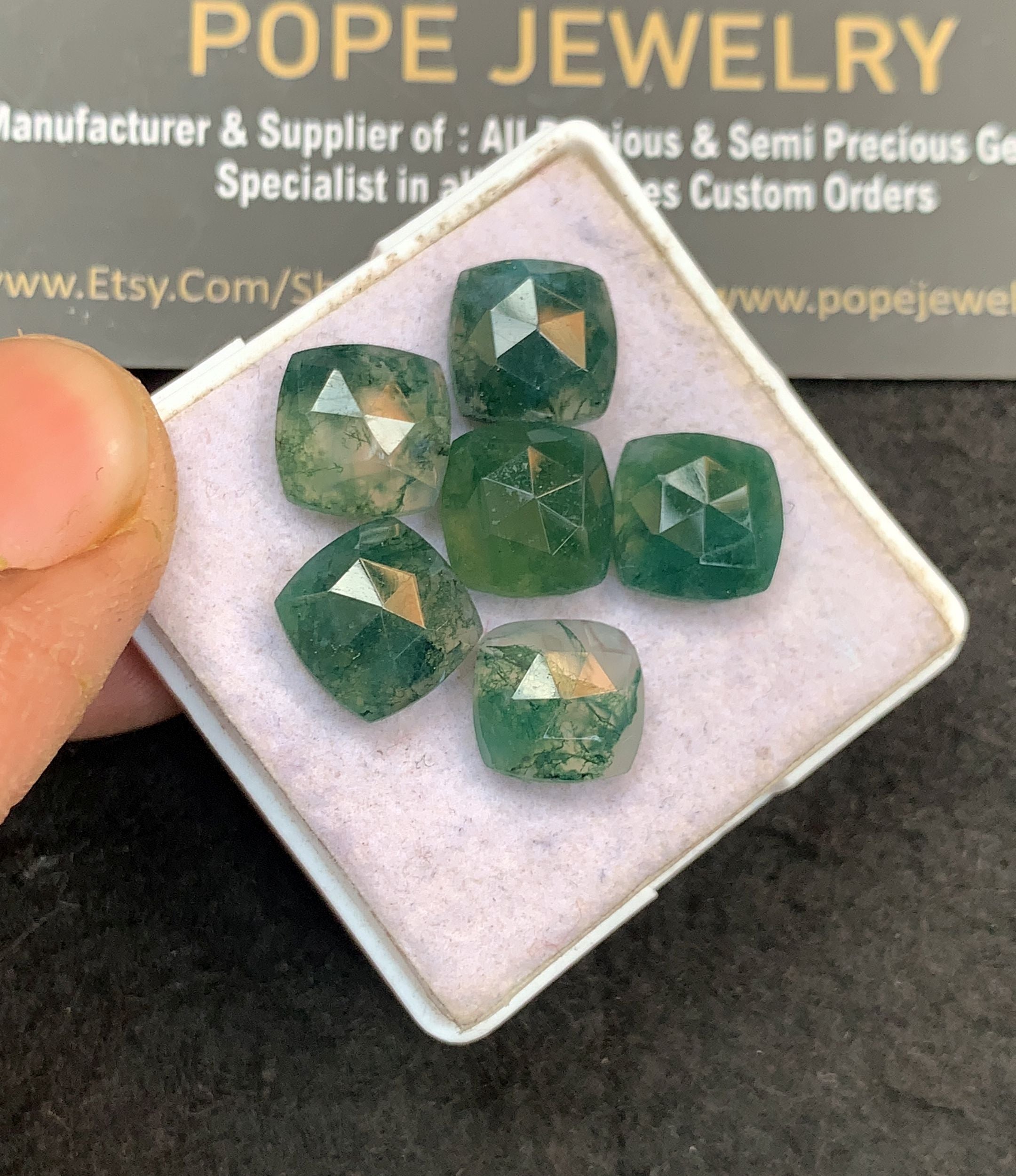 Natural Moss Agate Gemstone Rose Cut Cushion Shape Cabochon High Quality Loose Gemstones For Jewelry Making 10 MM Size 6 Pcs V5158