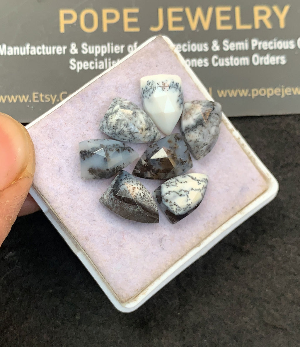 Natural Dendrite Opal Gemstone Rose Cut Fancy Shape Cabochon High Quality Loose Gemstones For Jewelry Making 12x8 MM Size 7 Pcs V5161